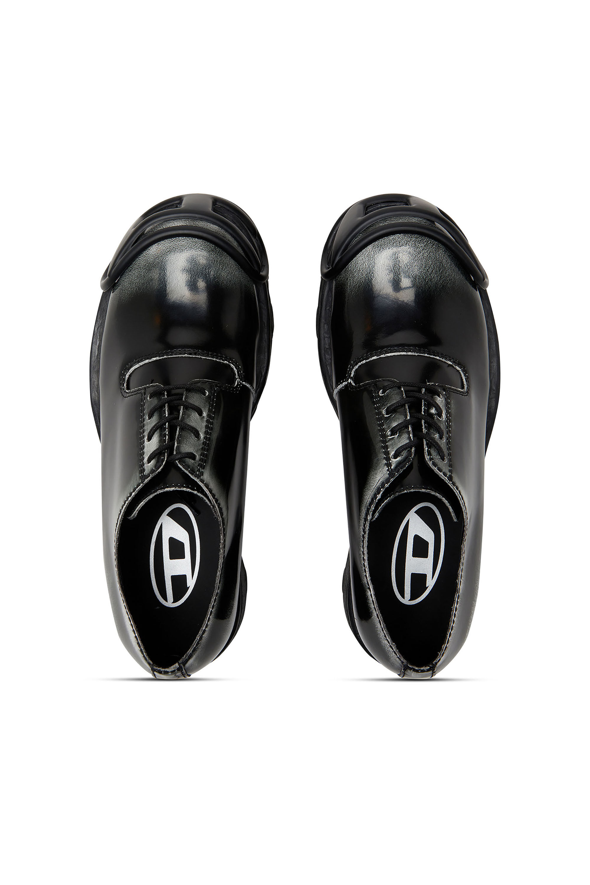 Diesel - D-HAMMER SO D, Herren D-Hammer-Derby-Schuhe aus glänzendem zweifarbigem Leder in Schwarz/Weiss - 5