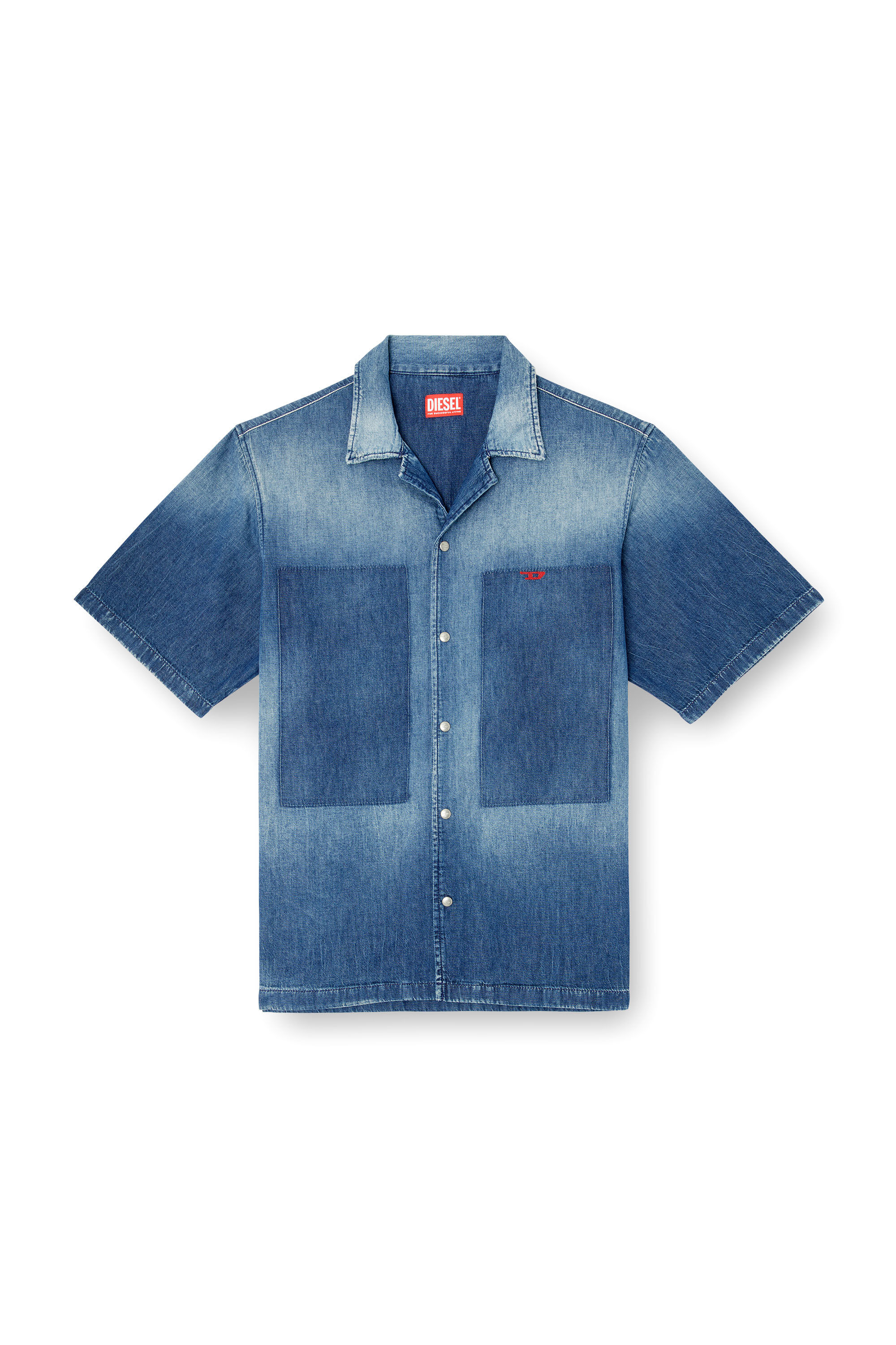 Diesel - D-NABIL-D, Herren Bowling-Hemd in Kontrast-Effekt-Denim in Mittelblau - 2