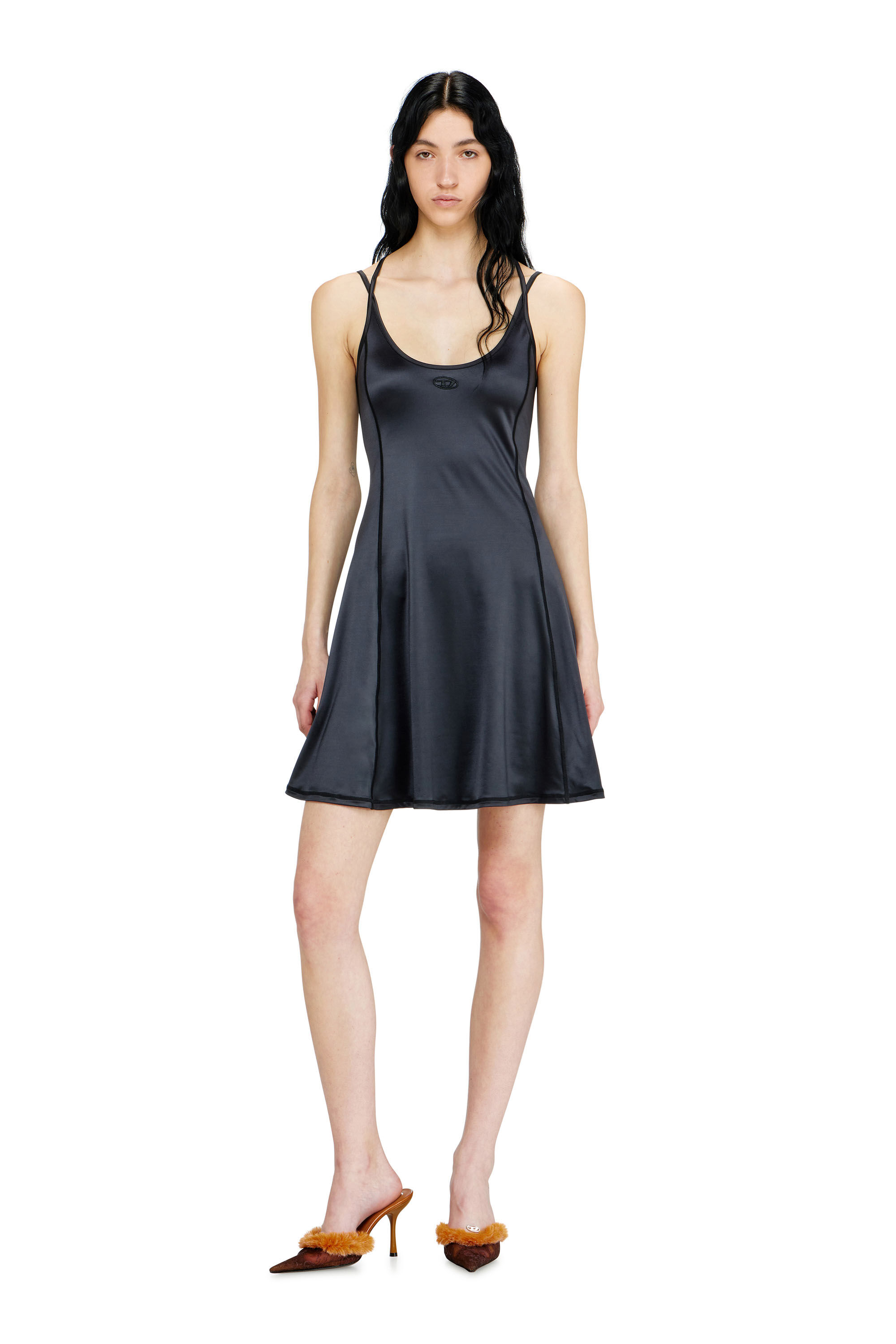 Diesel - D-IMMY, Damen Flie&szlig;endes Minikleid mit doppelten Tr&auml;gern in Schwarz - 3