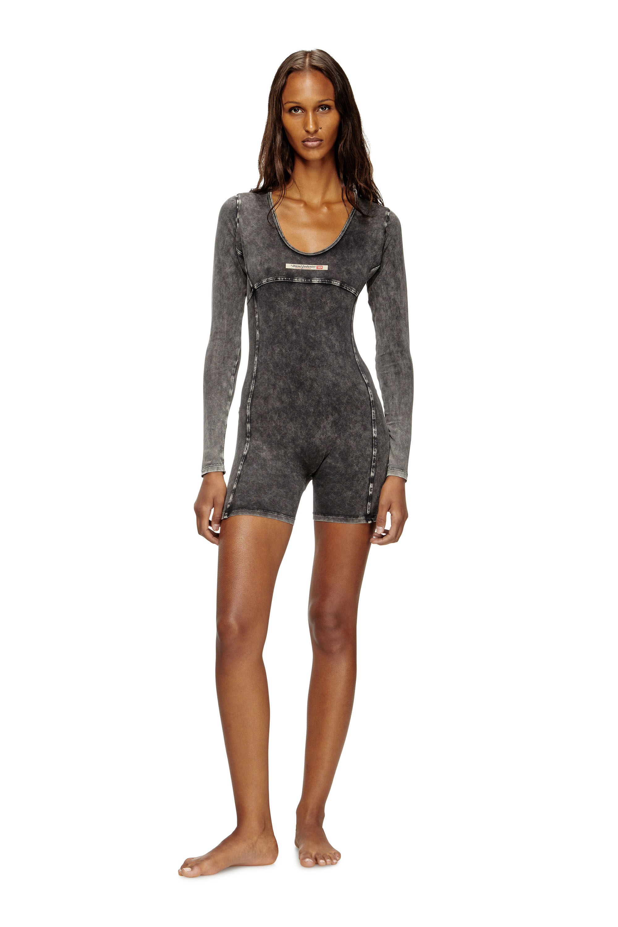Diesel - KARIM-DNM, Damen Playsuit aus Jersey mit Denim-Effekt in Schwarz - 1