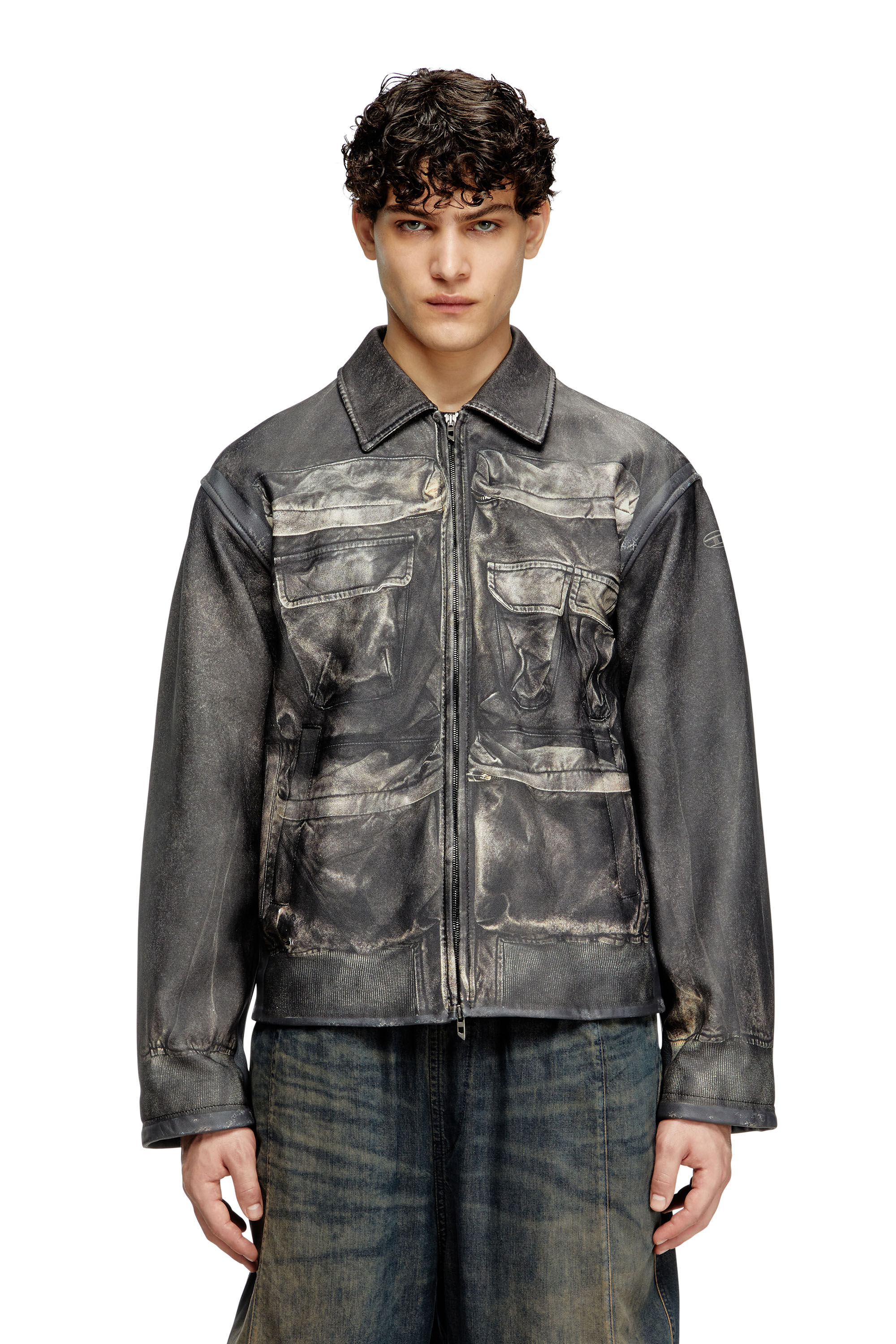 Diesel - L-MAYER, Herren Jacke aus Leder mit Trompe l'œil-Taschen in Schwarz - 3