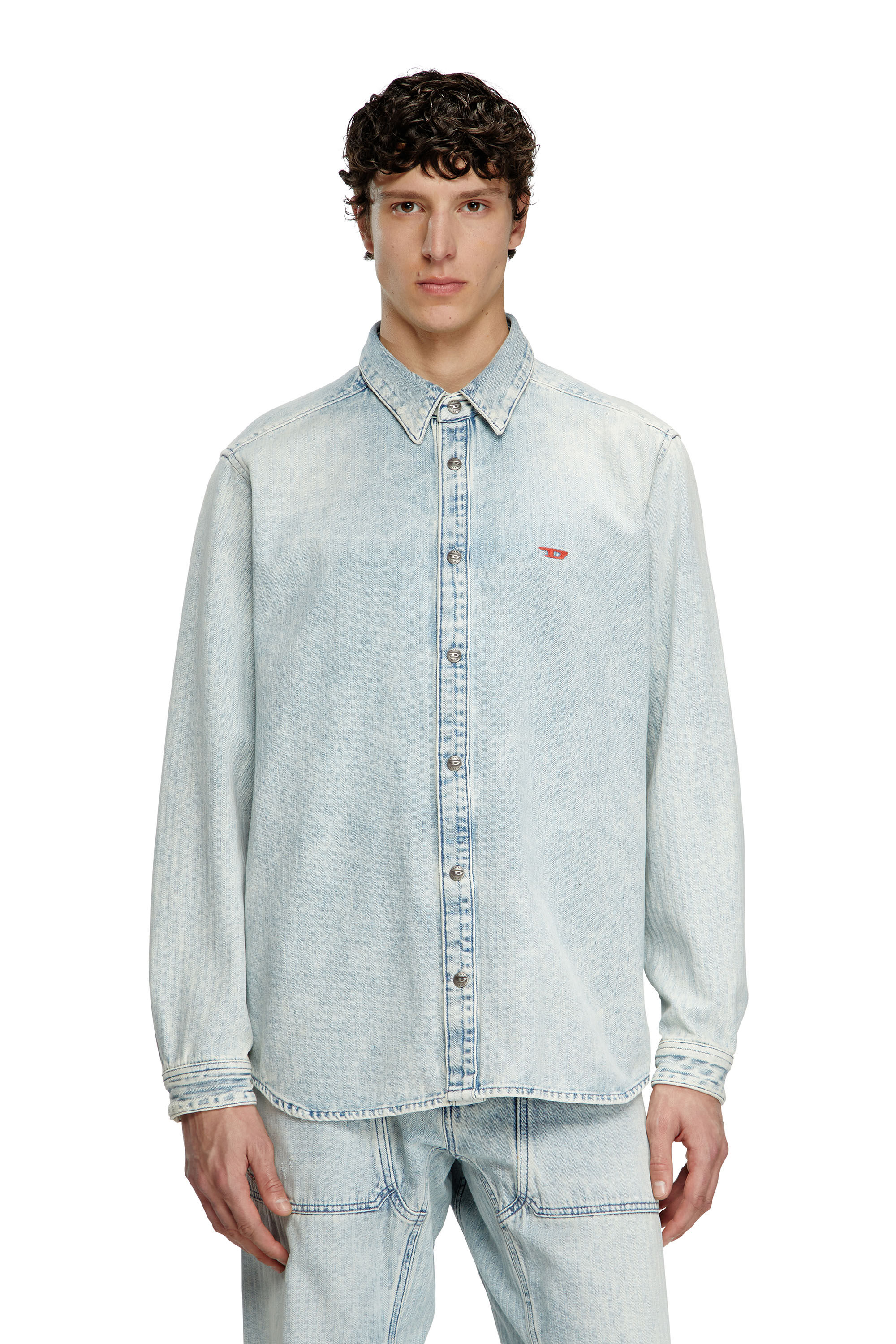 Diesel - D-SIMPLY, Herren Hemd aus Fischgrät-Denim in Hellblau - 3