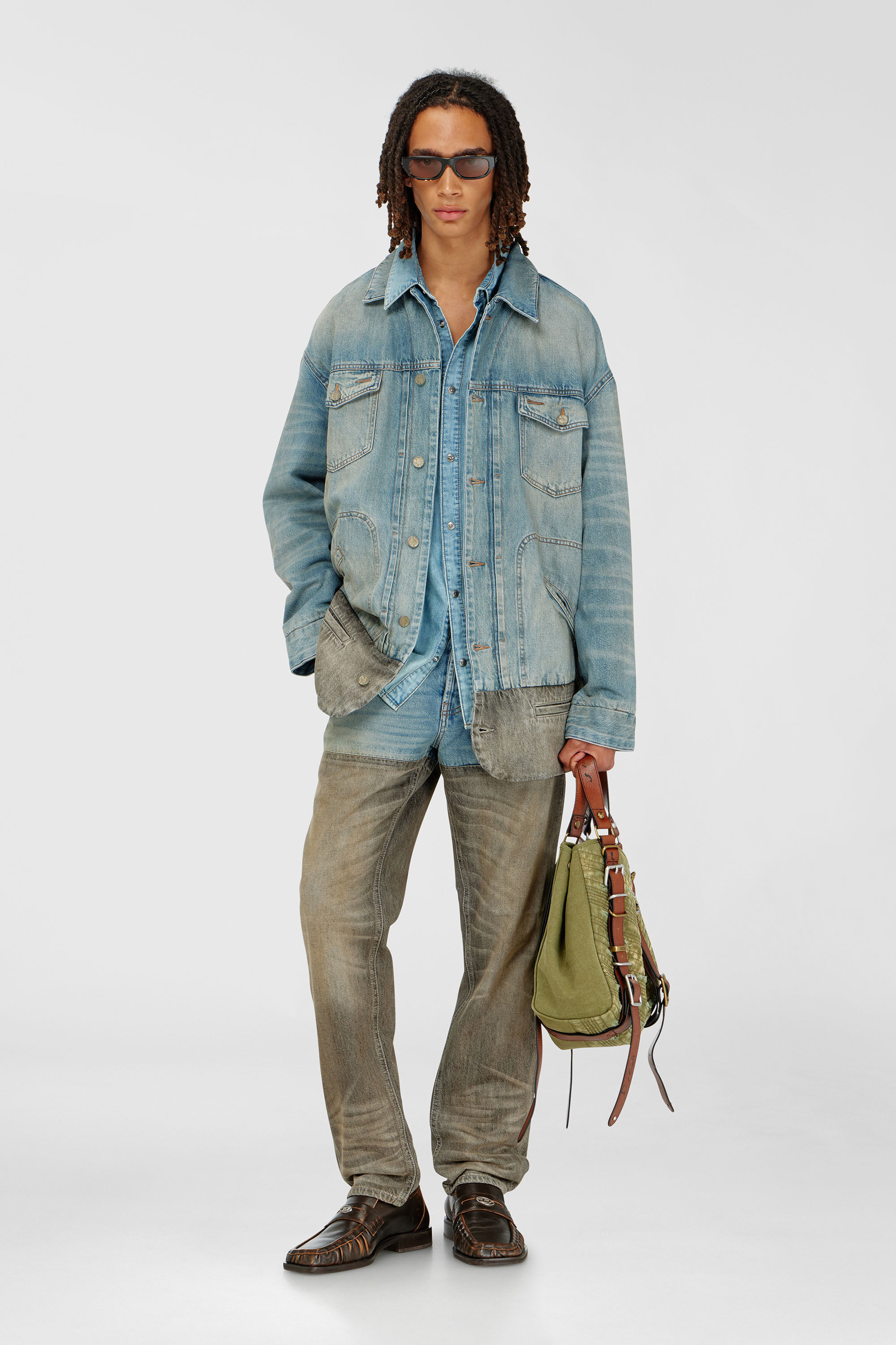 Diesel - D-ARI-S, Man's Denim jacket with contrast hem in Blue/Grey - 1