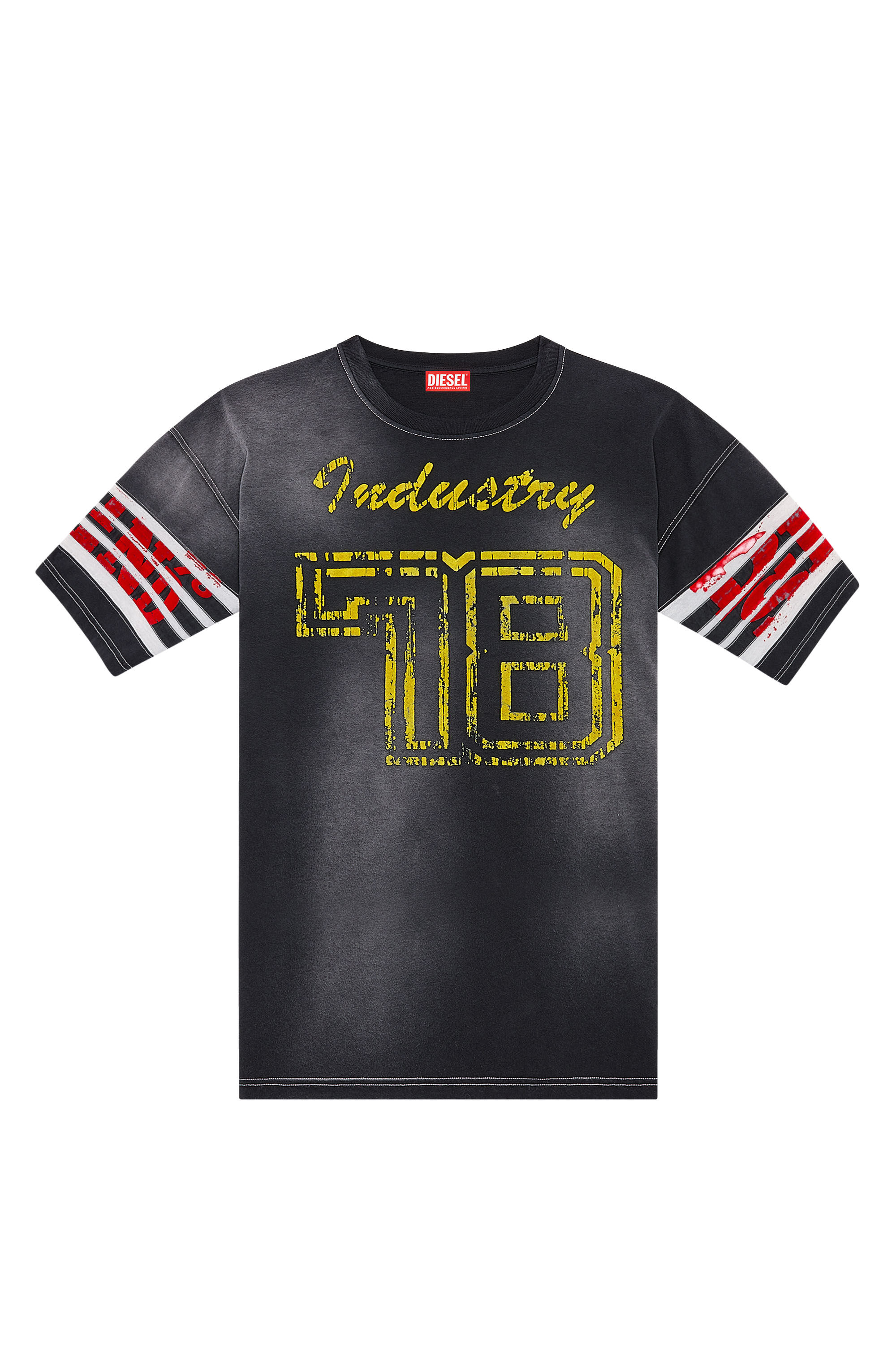 Diesel - T-BOST, Herren Ausgewaschenes T-Shirt mit aufgeflockten Prints in Schwarz - 2