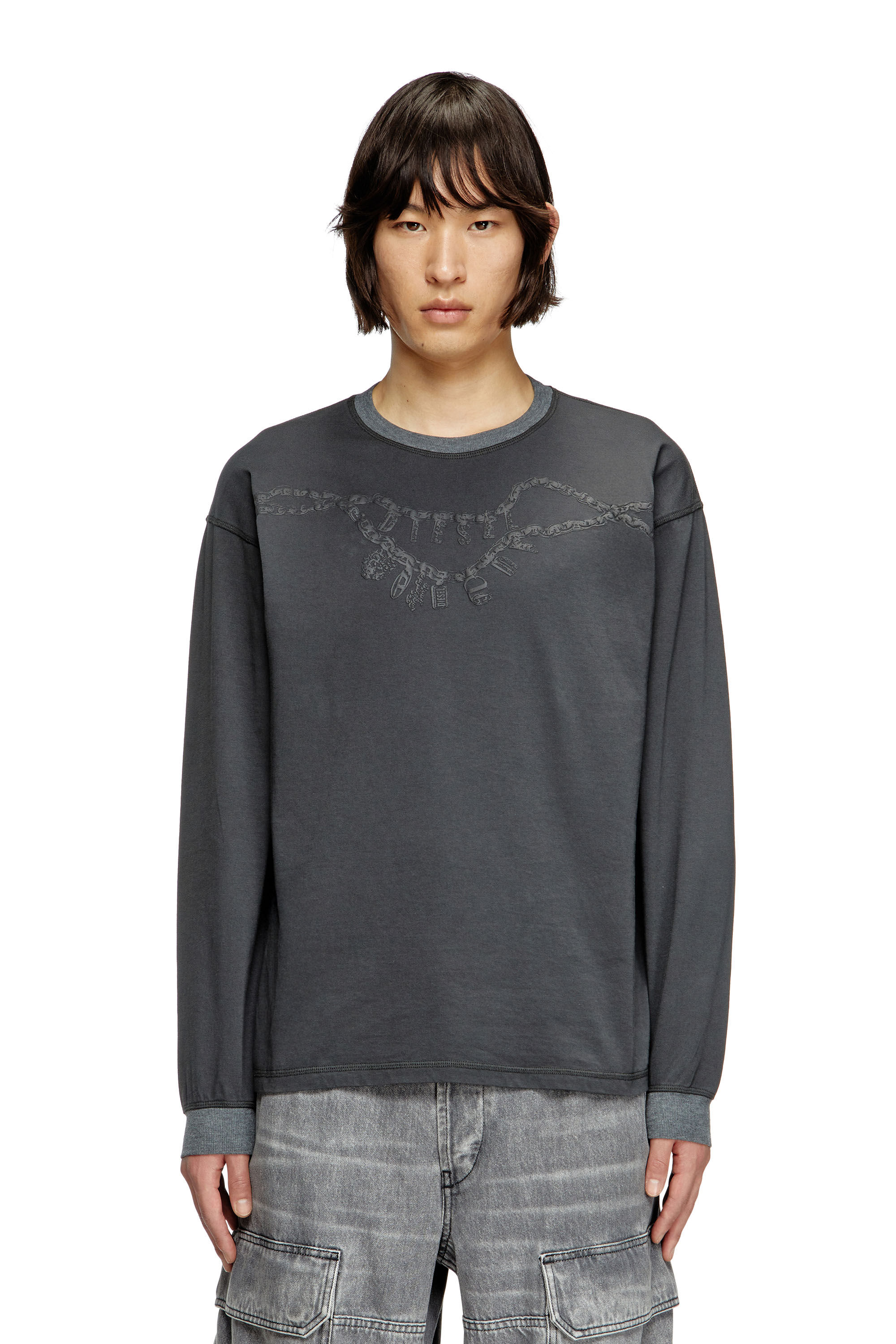 Diesel - T-BOXT-LS-HOSHI, Unisex Langarm-T-Shirt mit Anhänger-Halskette-Print in Dunkelgrau - 3