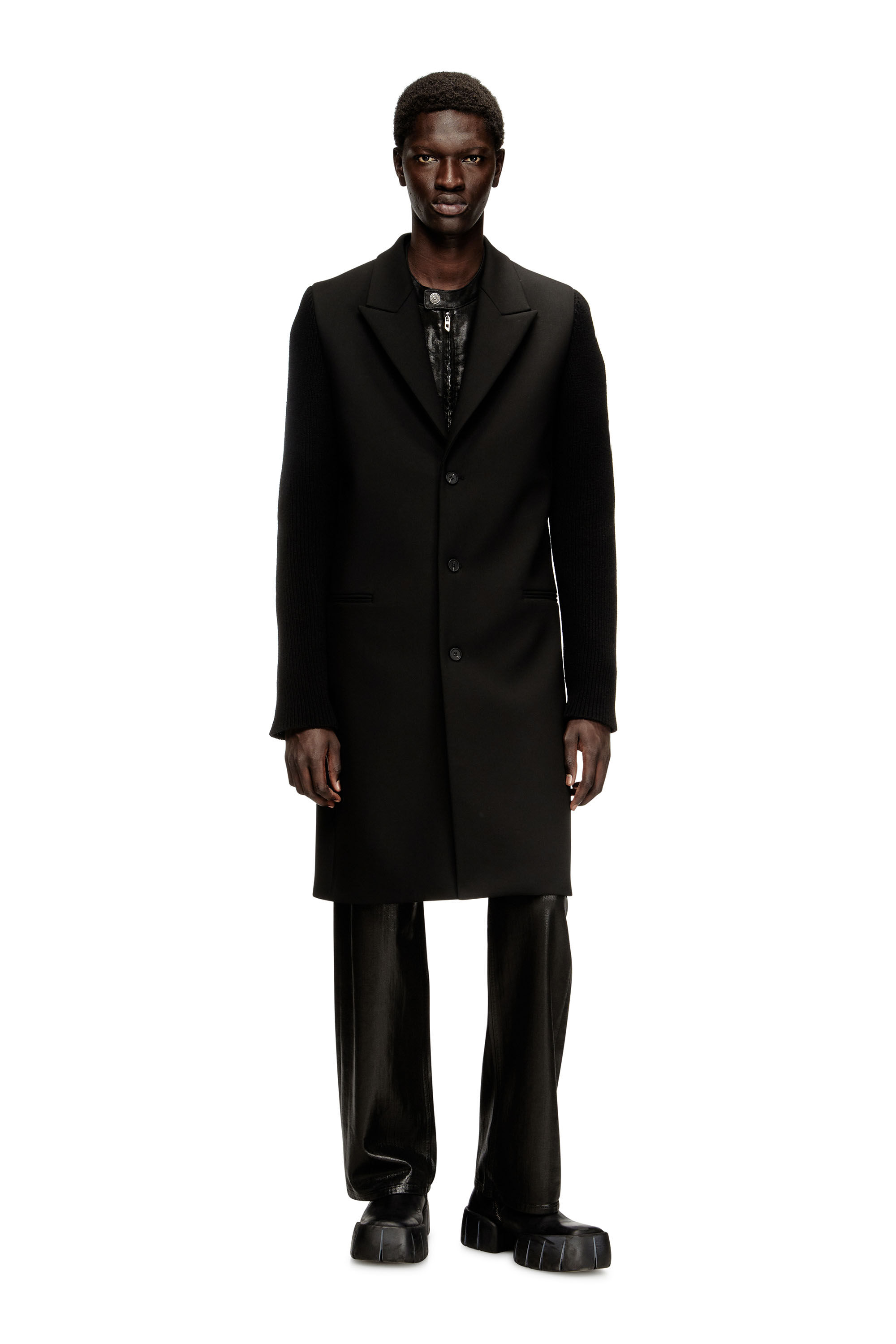 Diesel - W-YARD, Herren Mantel aus Schneiderstoff und Rippstrick in Schwarz - 1