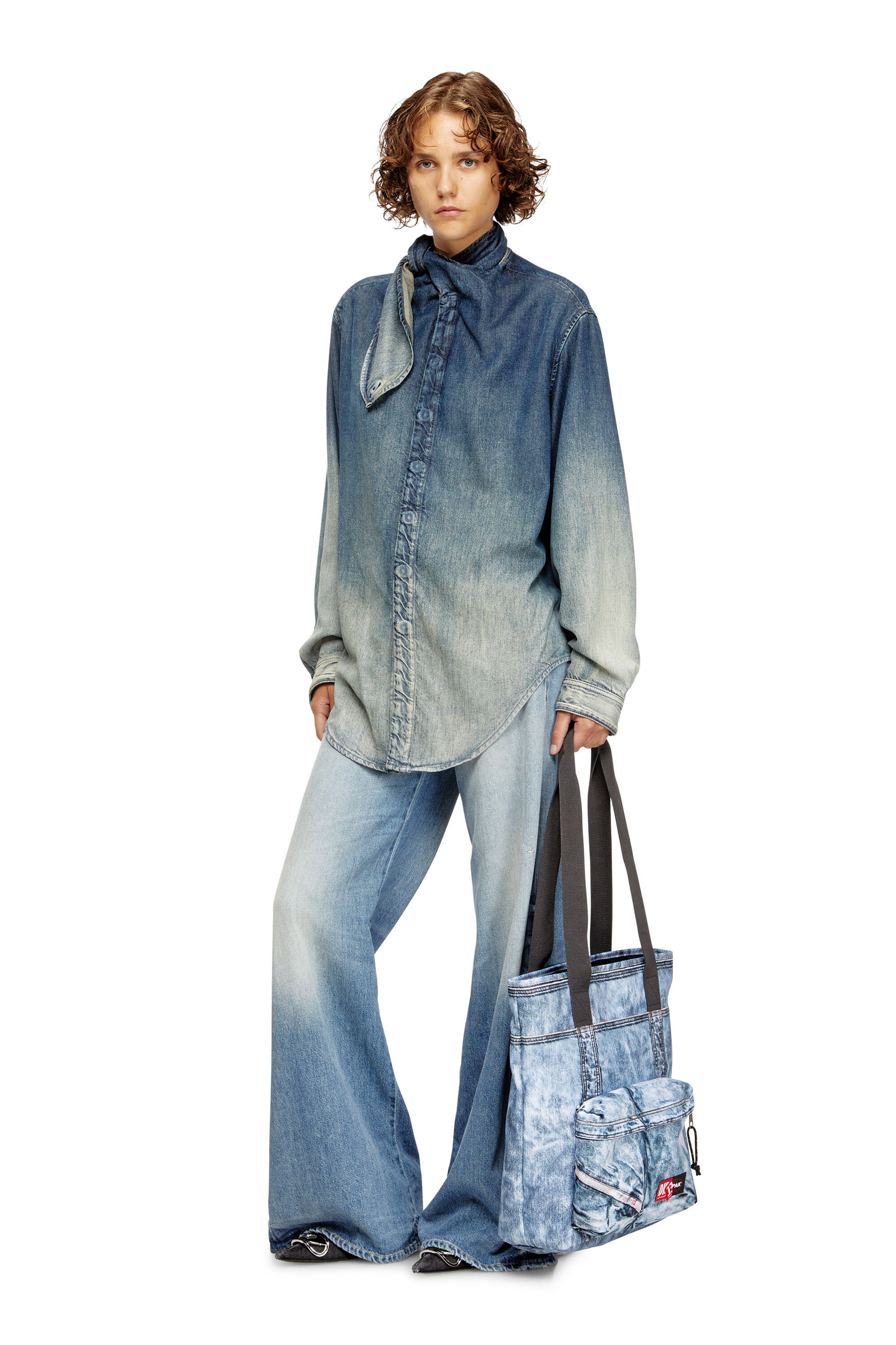 Diesel - DIESEL TOTE, Unisex Tragetasche aus Trompe l'œil-Denim in Blau - 7