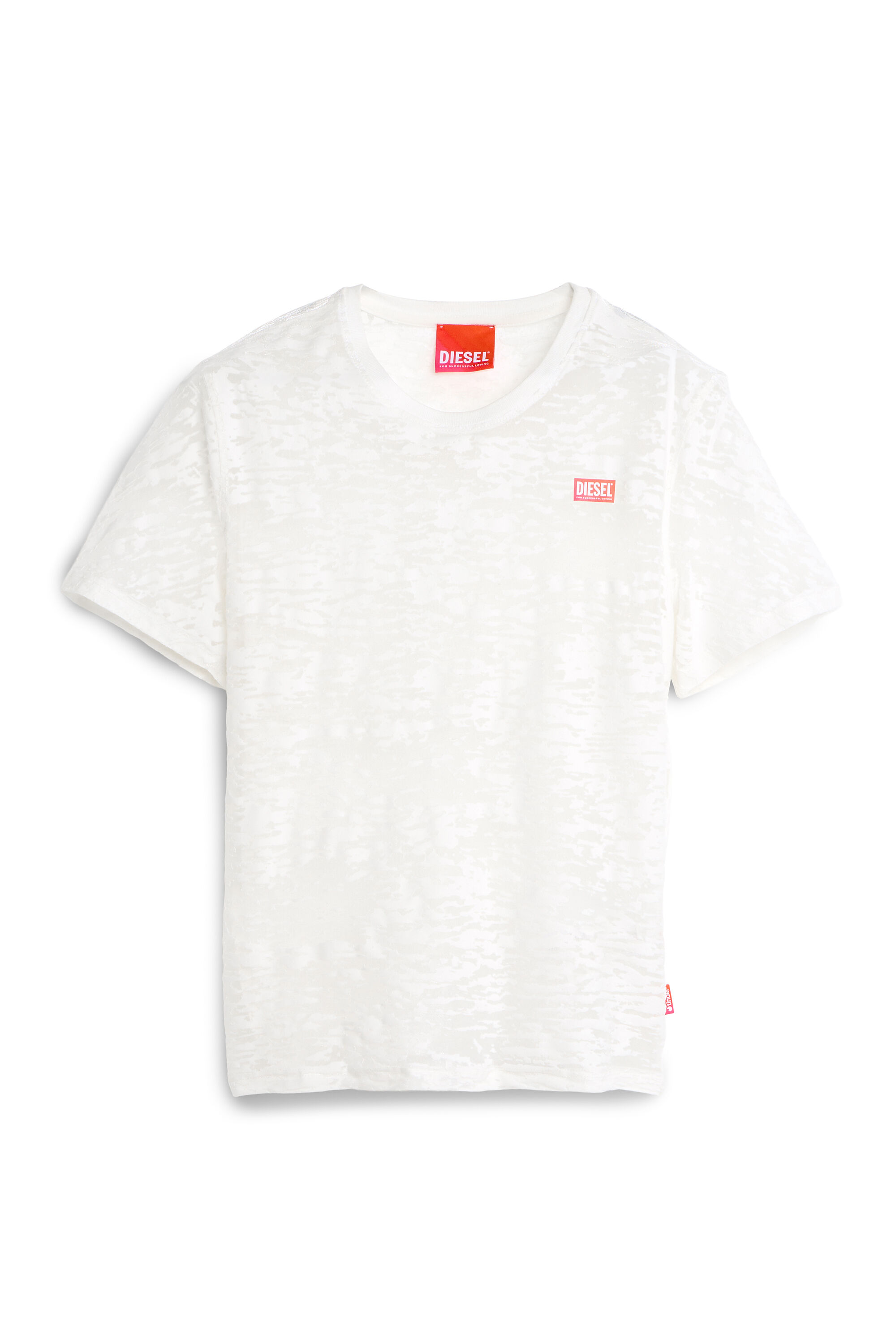 Diesel - PR-T-NOTS-MATI-R, Unisex T-shirt aus all-over devor&eacute;-Jersey in Wei&szlig; - 2