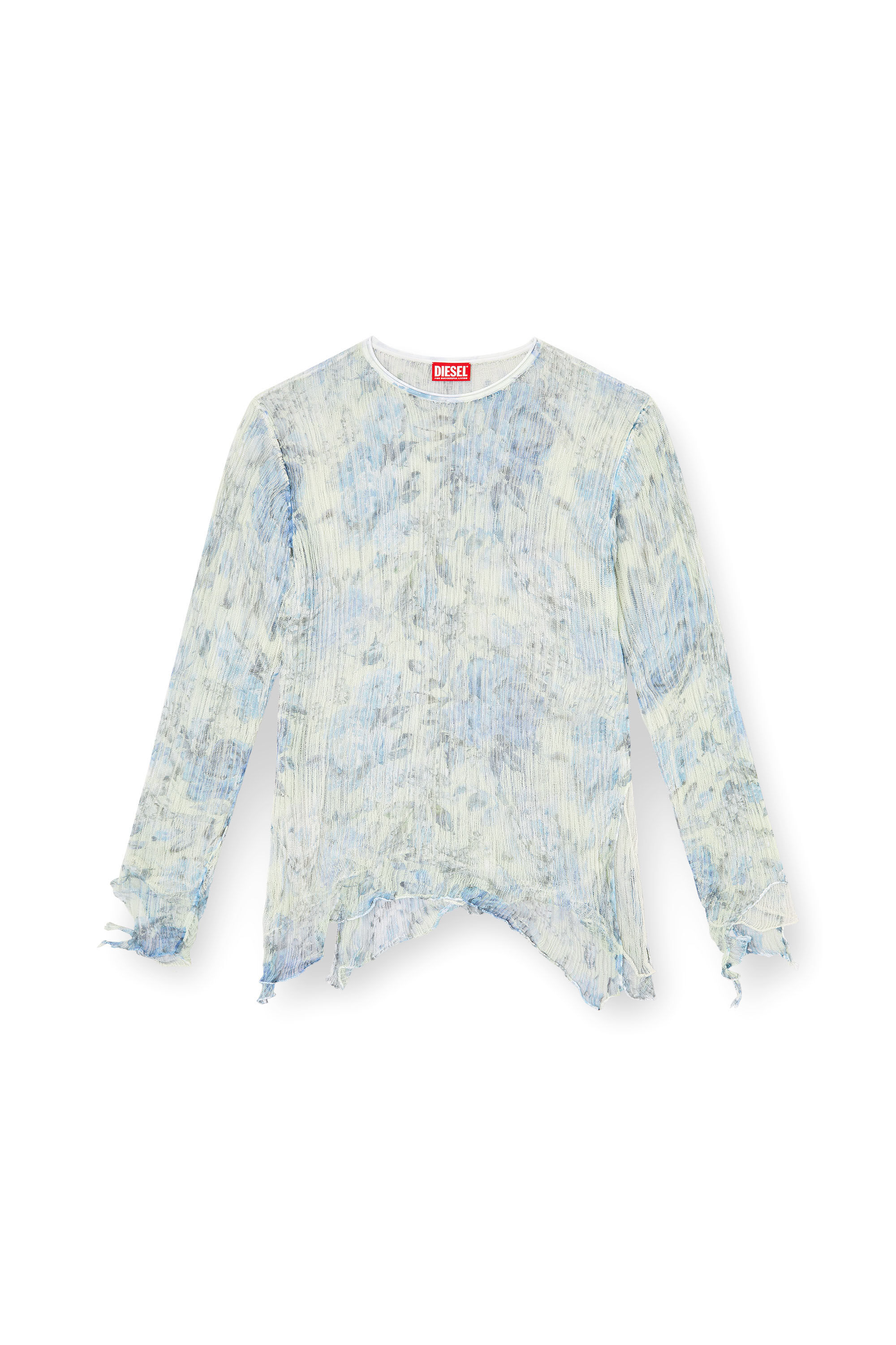 Diesel - K-AASMOS-A, Unisex Derangierter Strickpullover mit Blumen-Print in Hellblau - 2