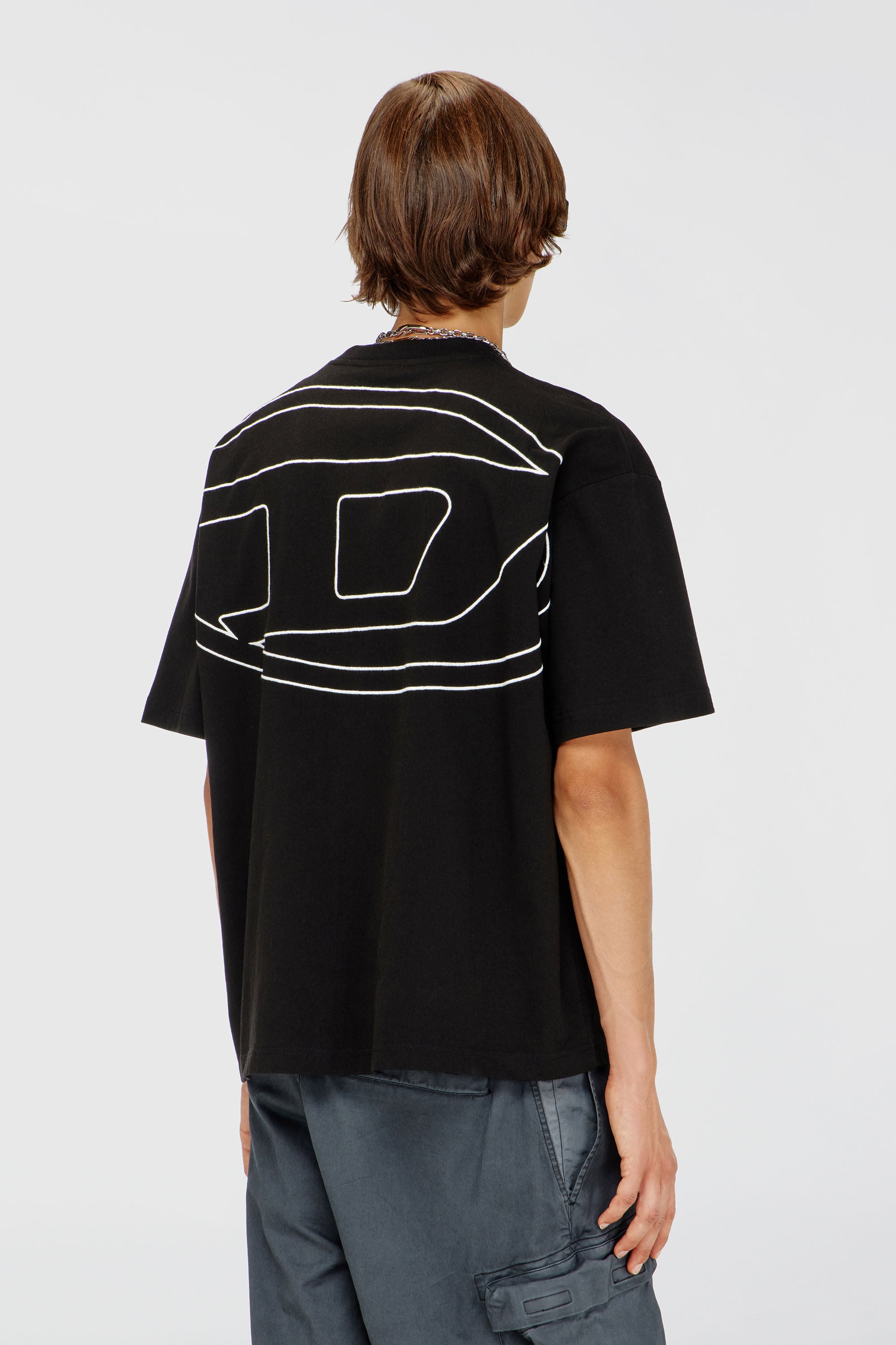 Diesel - T-BOGGY-MEGOVAL-D, Herren T-Shirt mit gro&szlig;er Oval D-Stickerei in Schwarz - 4