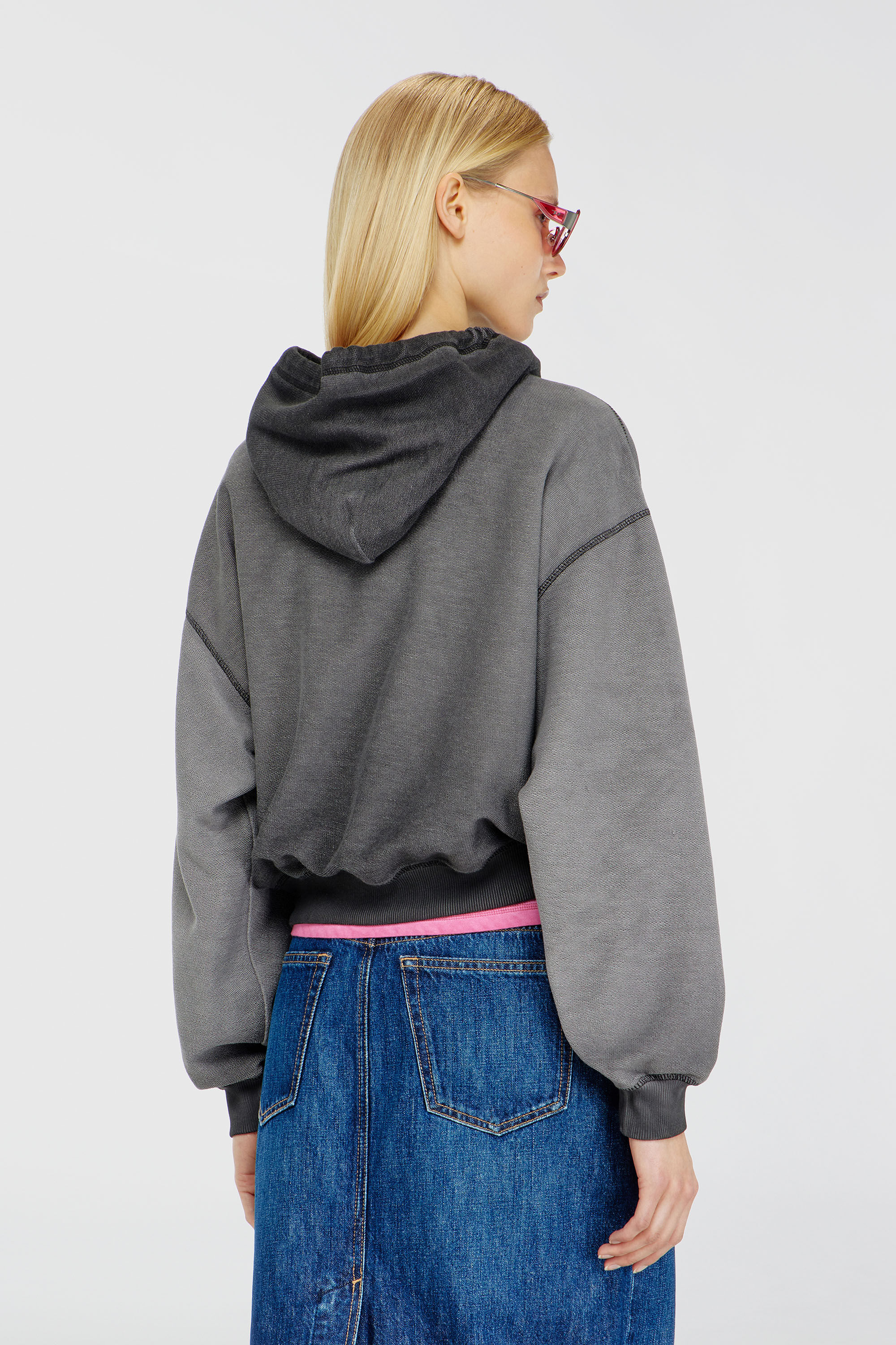 Diesel - F-SUNNY-HOOD, Damen Hoodie mit d&eacute;vor&eacute;-Print in Grau - 4