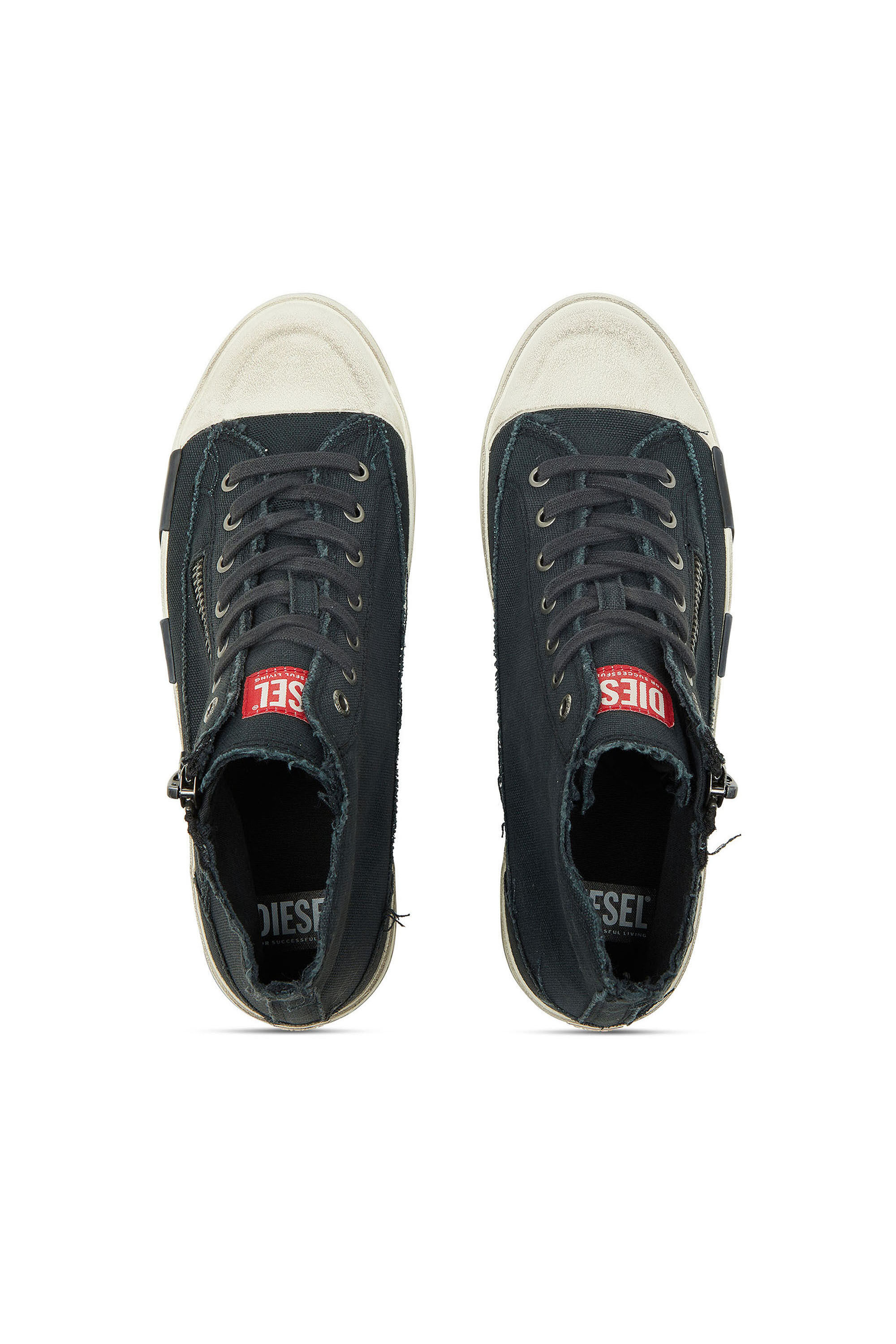 Diesel - S-D-VERSE ZIP MID II, Herren S-D-Verse - Sneakers aus ausgefranstem Canvas mit D Logo in Schwarz - 4