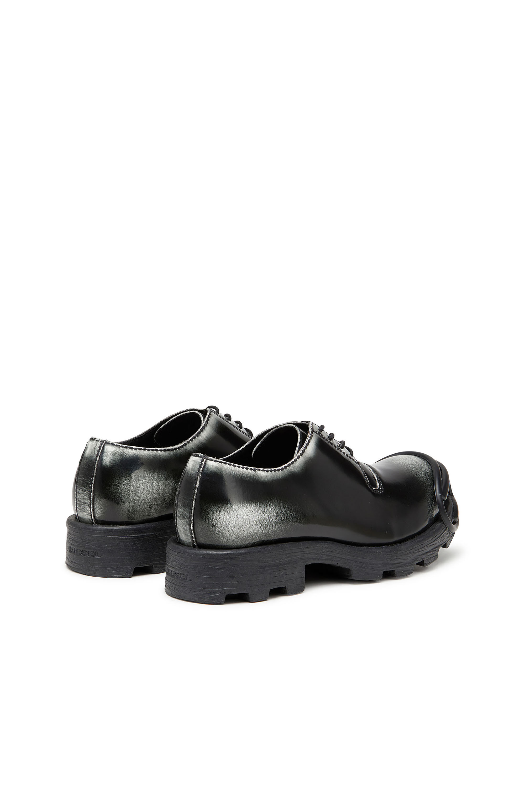 Diesel - D-HAMMER SO D, Herren D-Hammer-Derby-Schuhe aus glänzendem zweifarbigem Leder in Schwarz/Weiss - 3