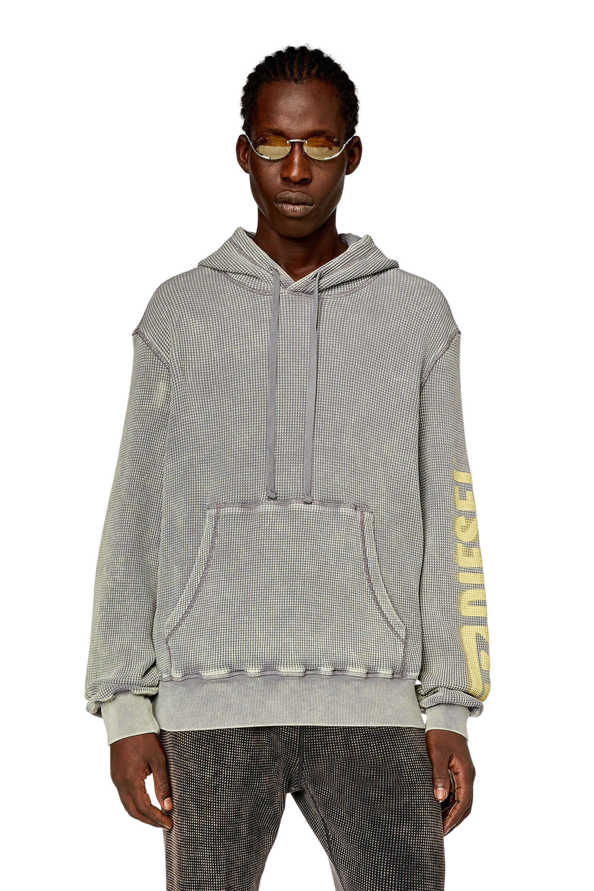Diesel - S-GINAFY-HOOD, Herren Hoodie aus Jersey mit Makro-Waffelstruktur in Grau - 3