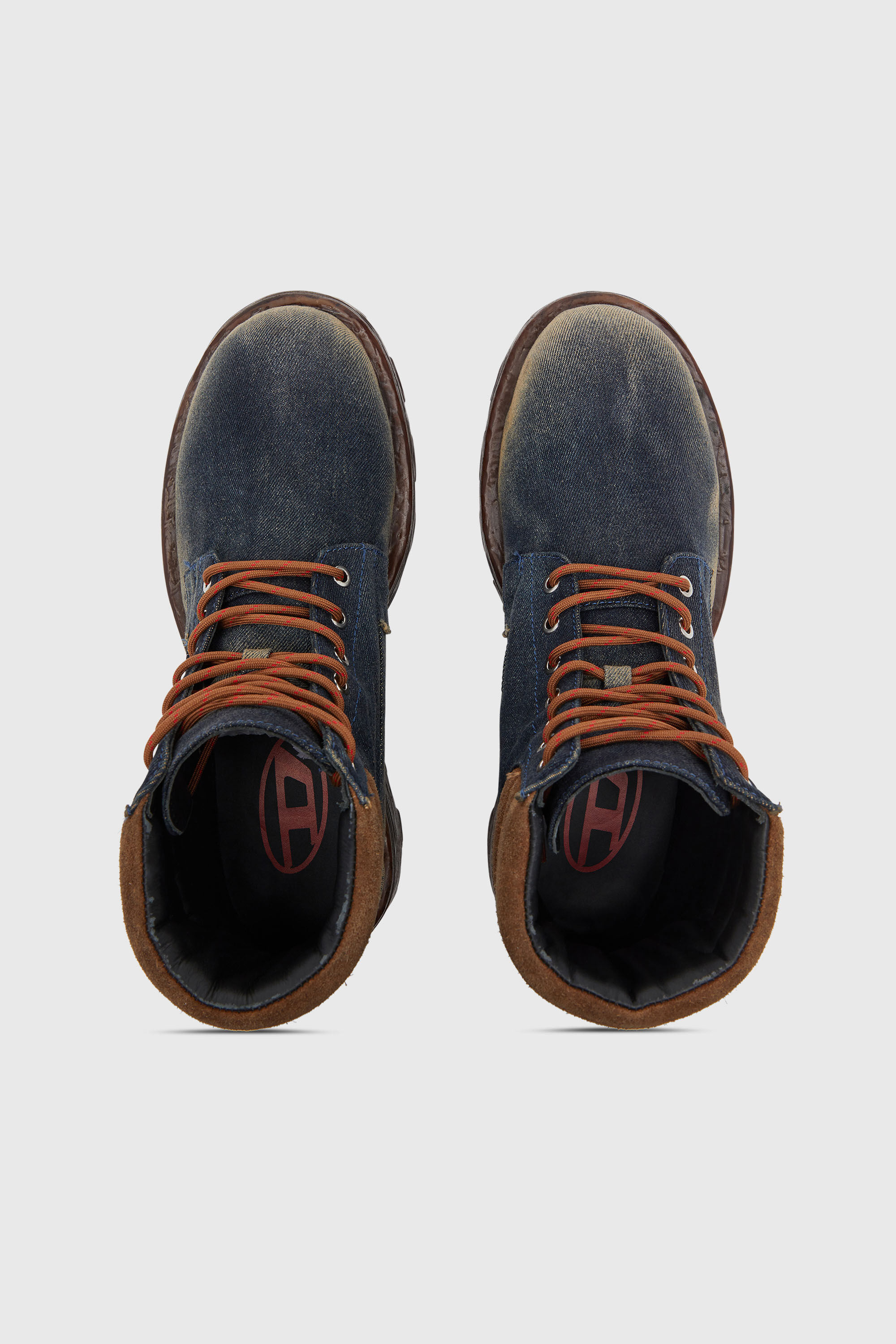 Diesel - D-HAMMER LACE UP, Herren D-Hammer-Kampfstiefel aus Denim und Veloursleder in Dunkelblau - 4