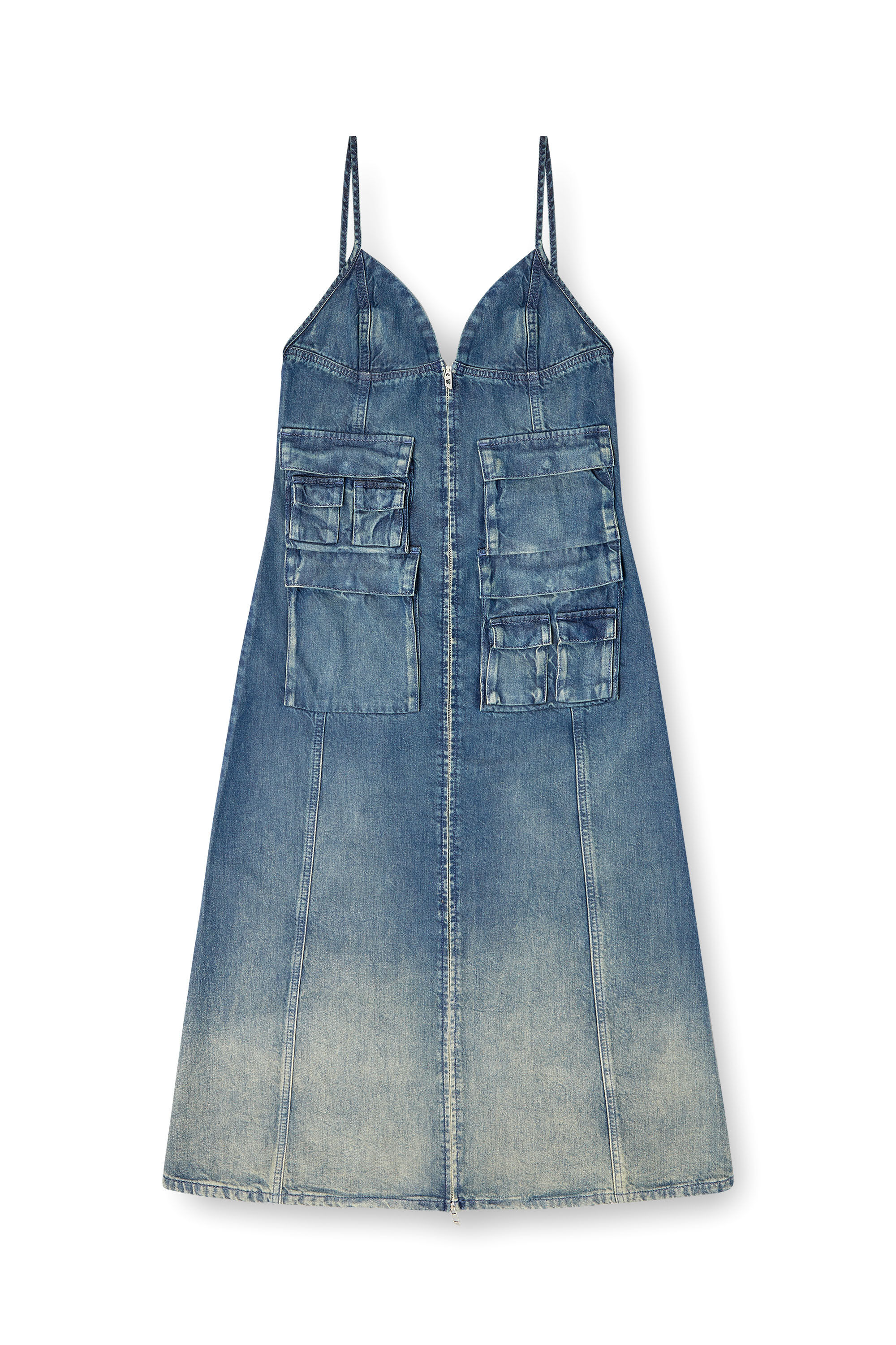 Diesel - DE-MELVI-S, Damen Kleid aus fließendem Denim mit vielgetragenem Laser-Effekt in Mittelblau - 2