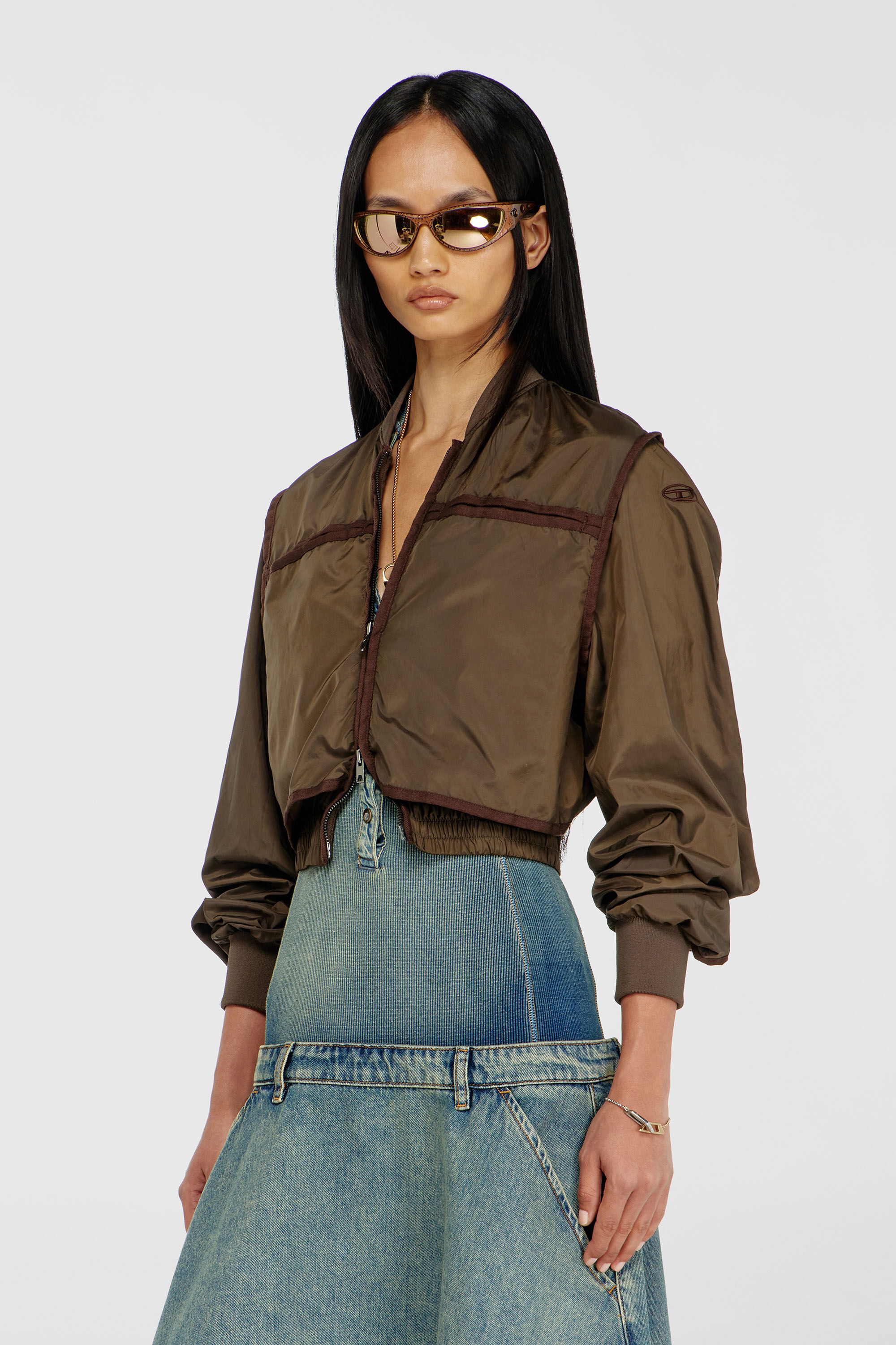 Diesel - G-OTHAM, Damen Nylonjacke mit tonalem Tape in Braun - 3