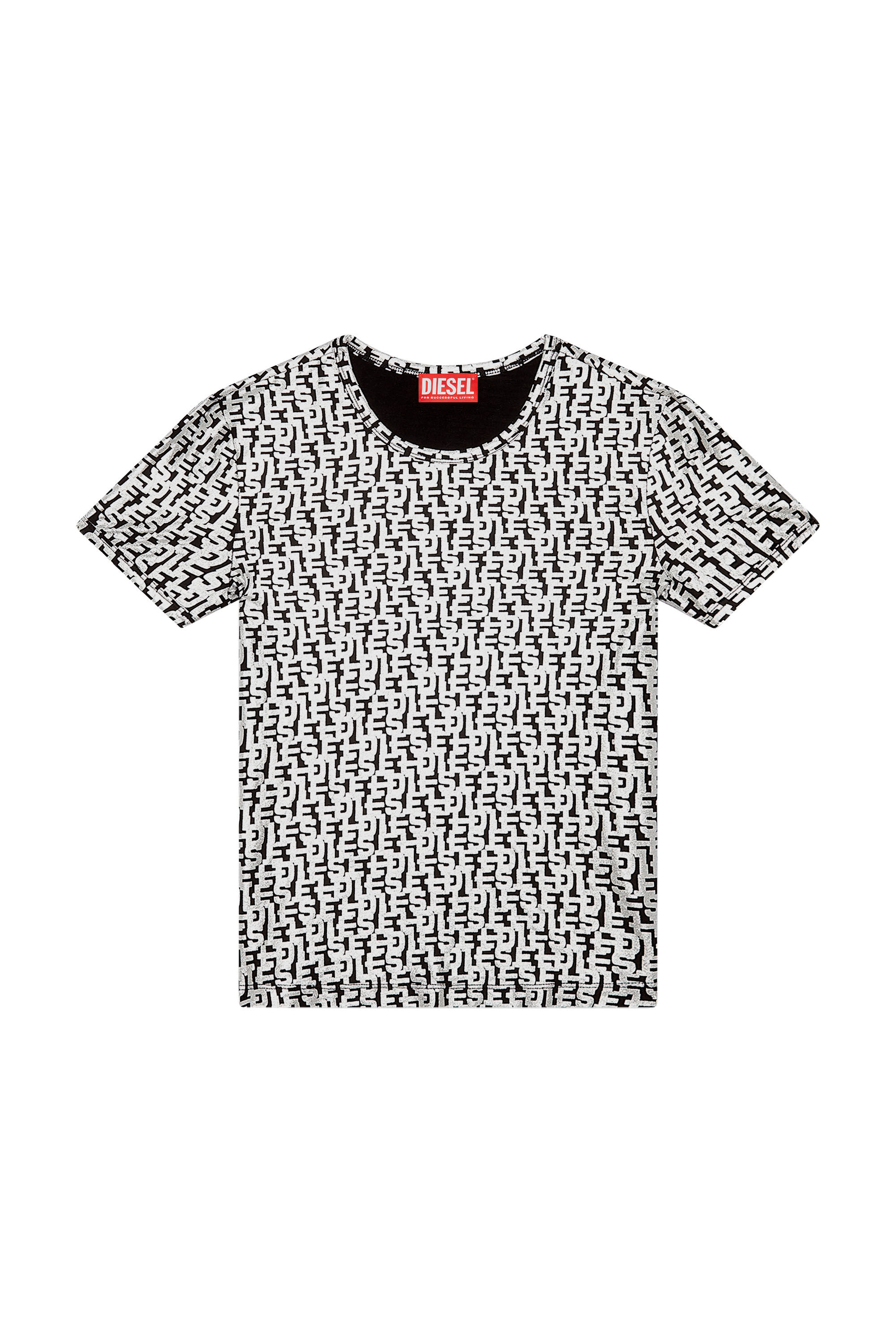 Diesel - T-UNCUTIE-LONG-L5, Damen T-Shirt mit Folien-Monogram-Print in Schwarz/Grau - 2