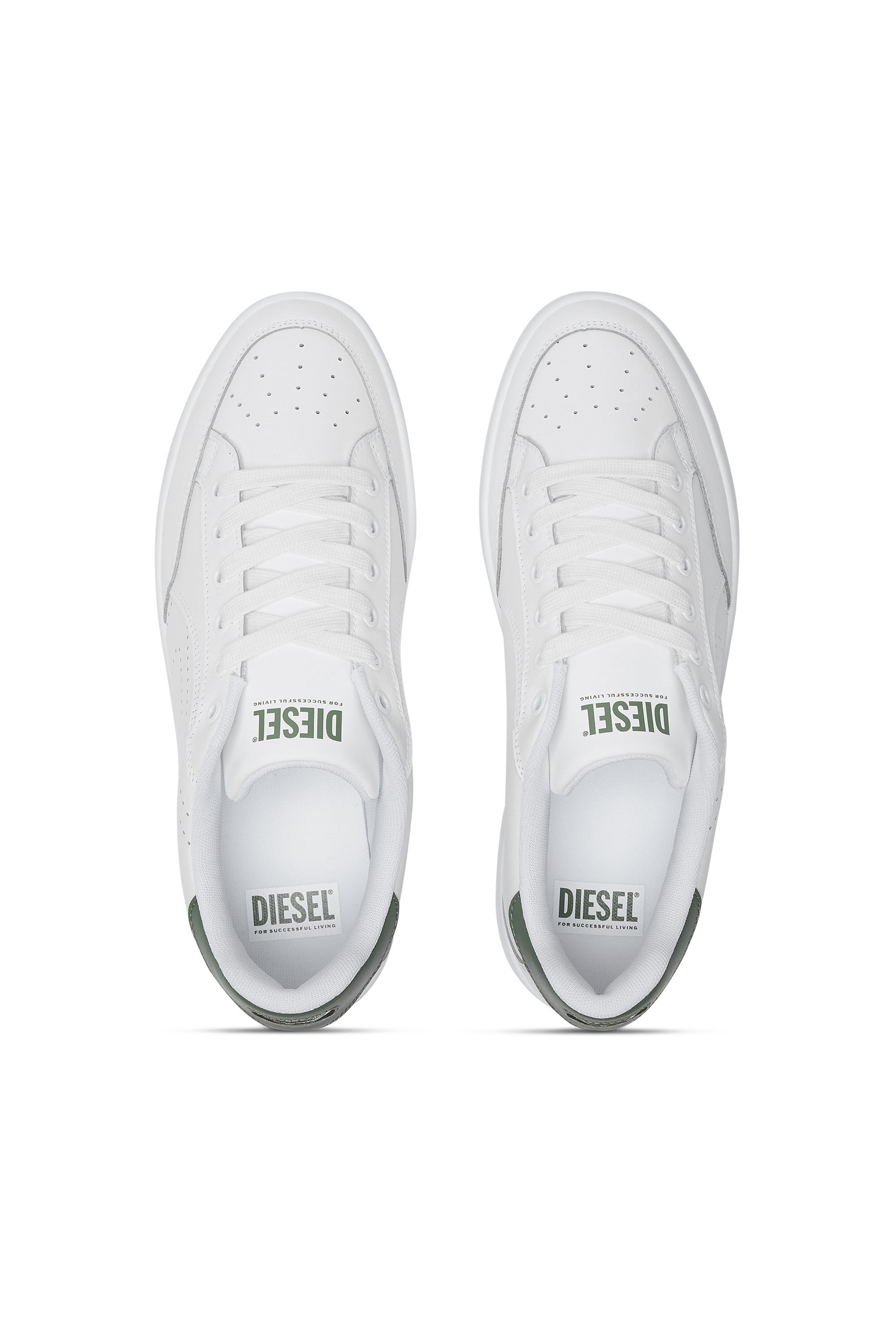 Diesel - S-DAKOTA LOW, Herren S-Dakota-Sneakers aus Leder mit perforiertem Logo in Weiss/Grün - 4