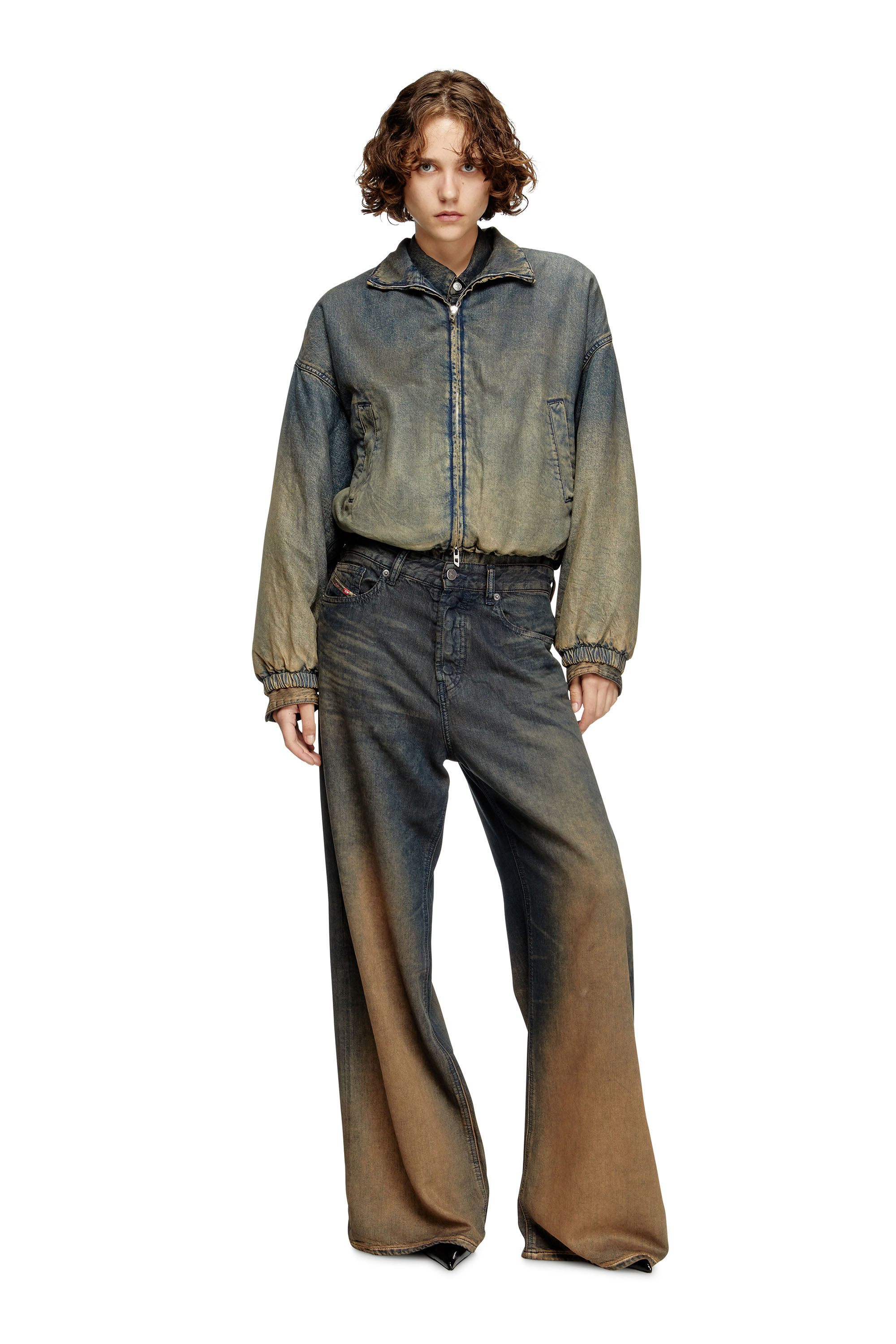 Diesel - DE-FLOWER-S, Damen Jacke mit Reißverschluss aus nuanciert fließendem Denim in Mittelblau - 1