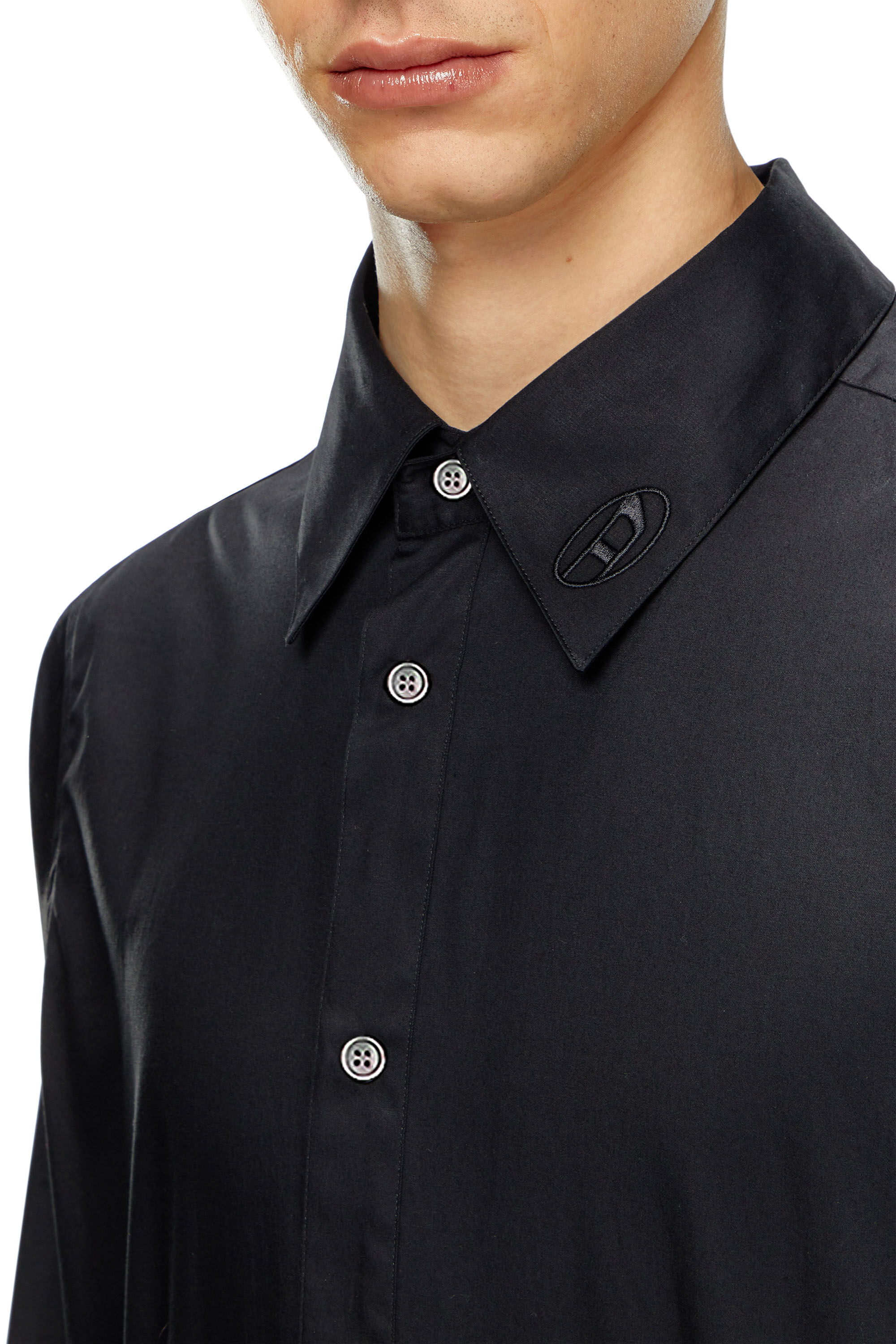 Diesel - S-FITTY-A, Herren Formelles Hemd mit Logo-Stickerei am Kragen in Schwarz - 5