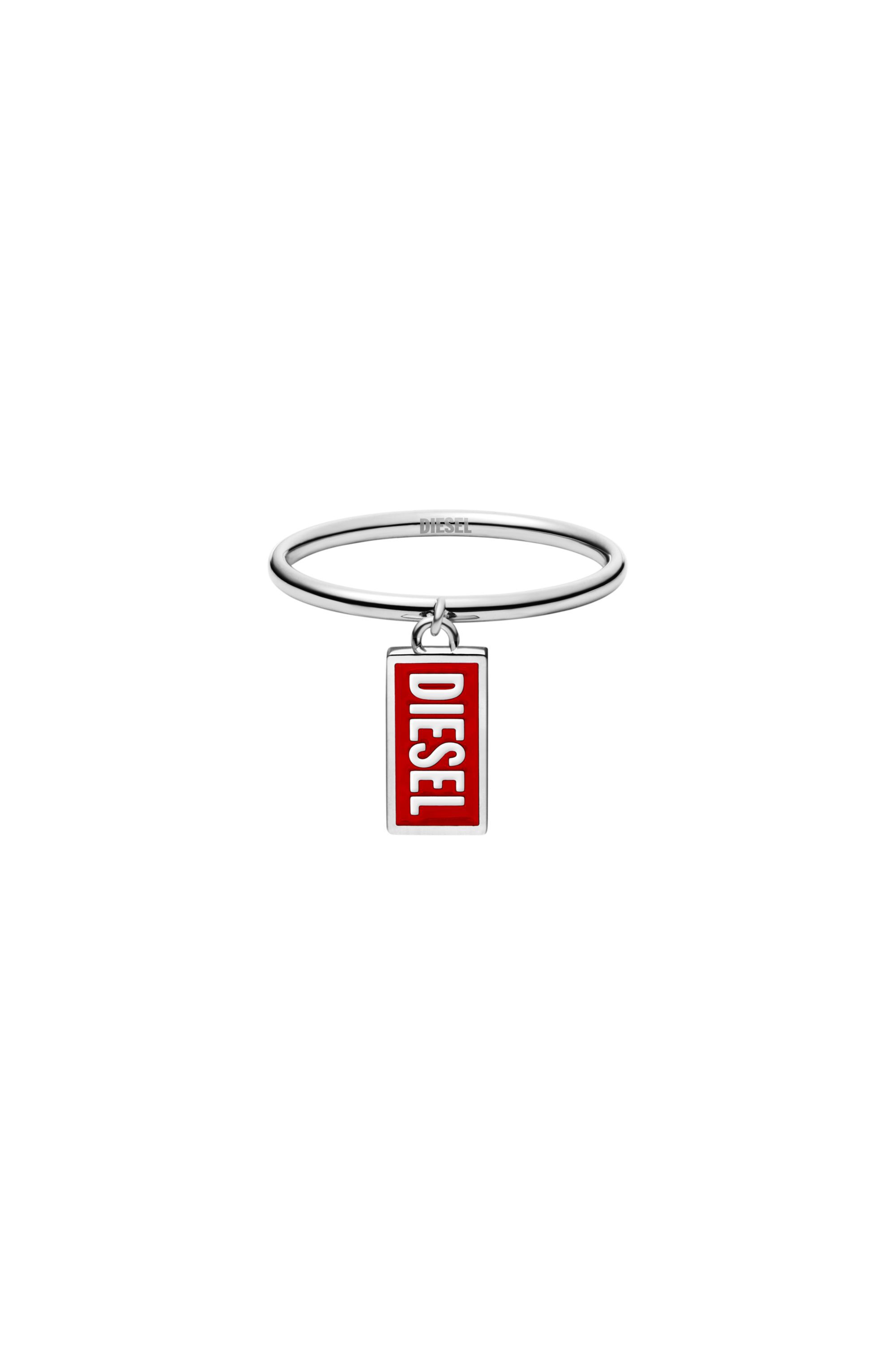 Diesel - DX1618931 JEWELLERY, Unisex Ring mit Logo-Anhänger aus Edelstahl in Rot - 2
