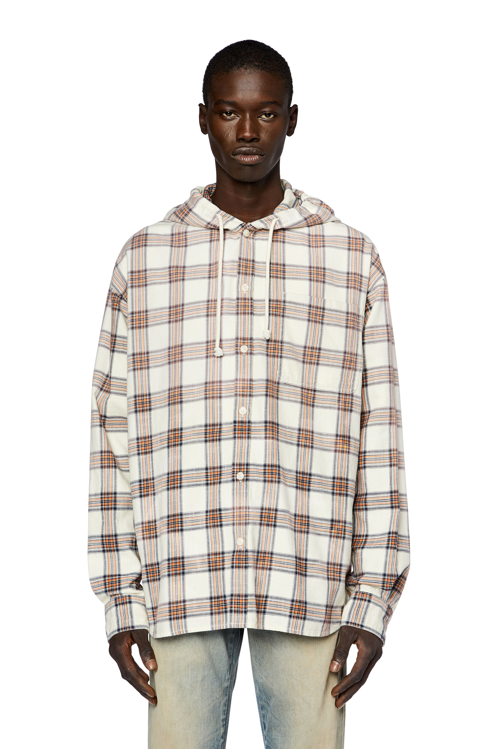 Herren Overshirt mit Kapuze aus Karo-Baumwollflanell | Bunt | Diesel