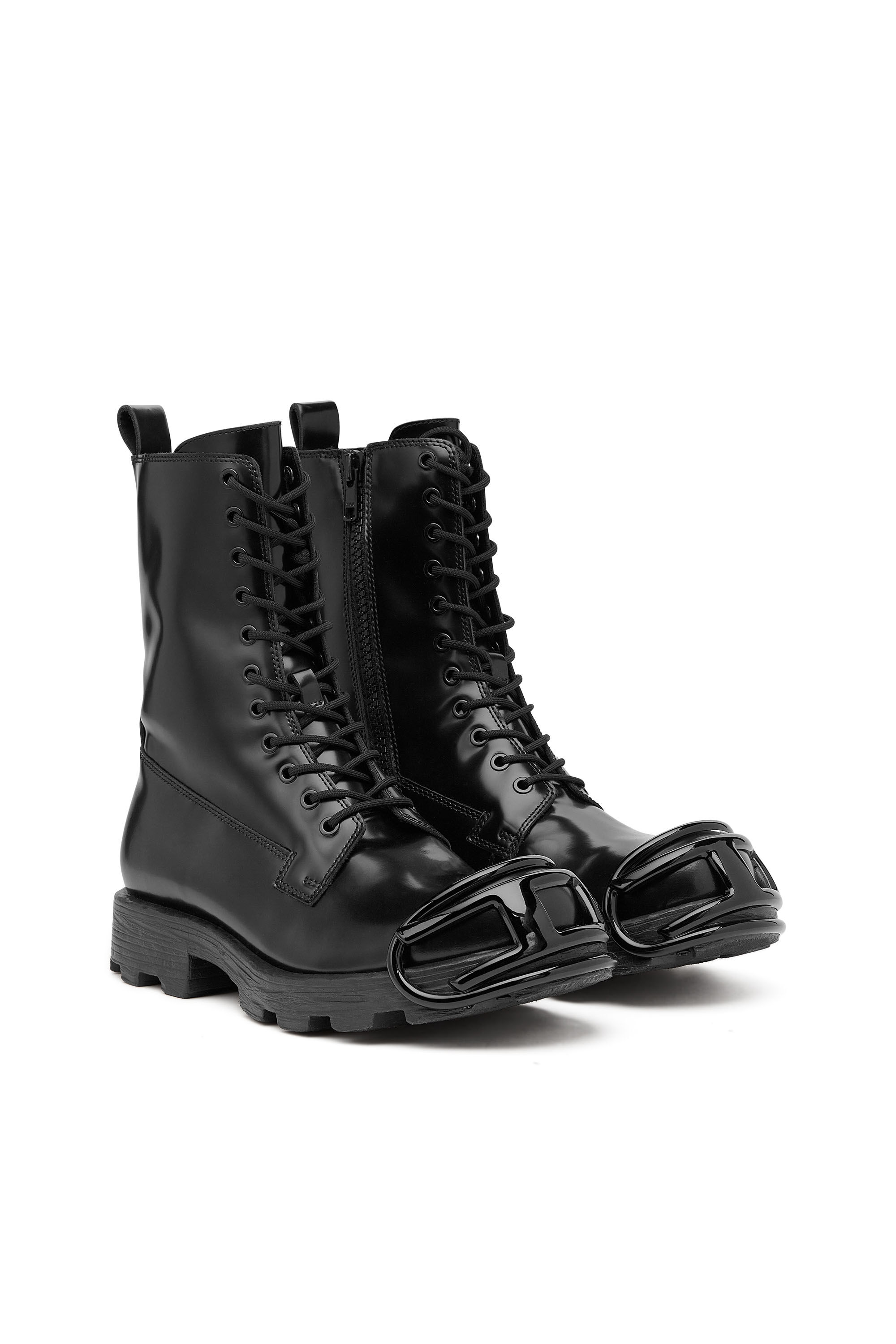 Herren D Hammer Stiefel aus Leder mit Oval D Zehenkappe Schwarz Diesel