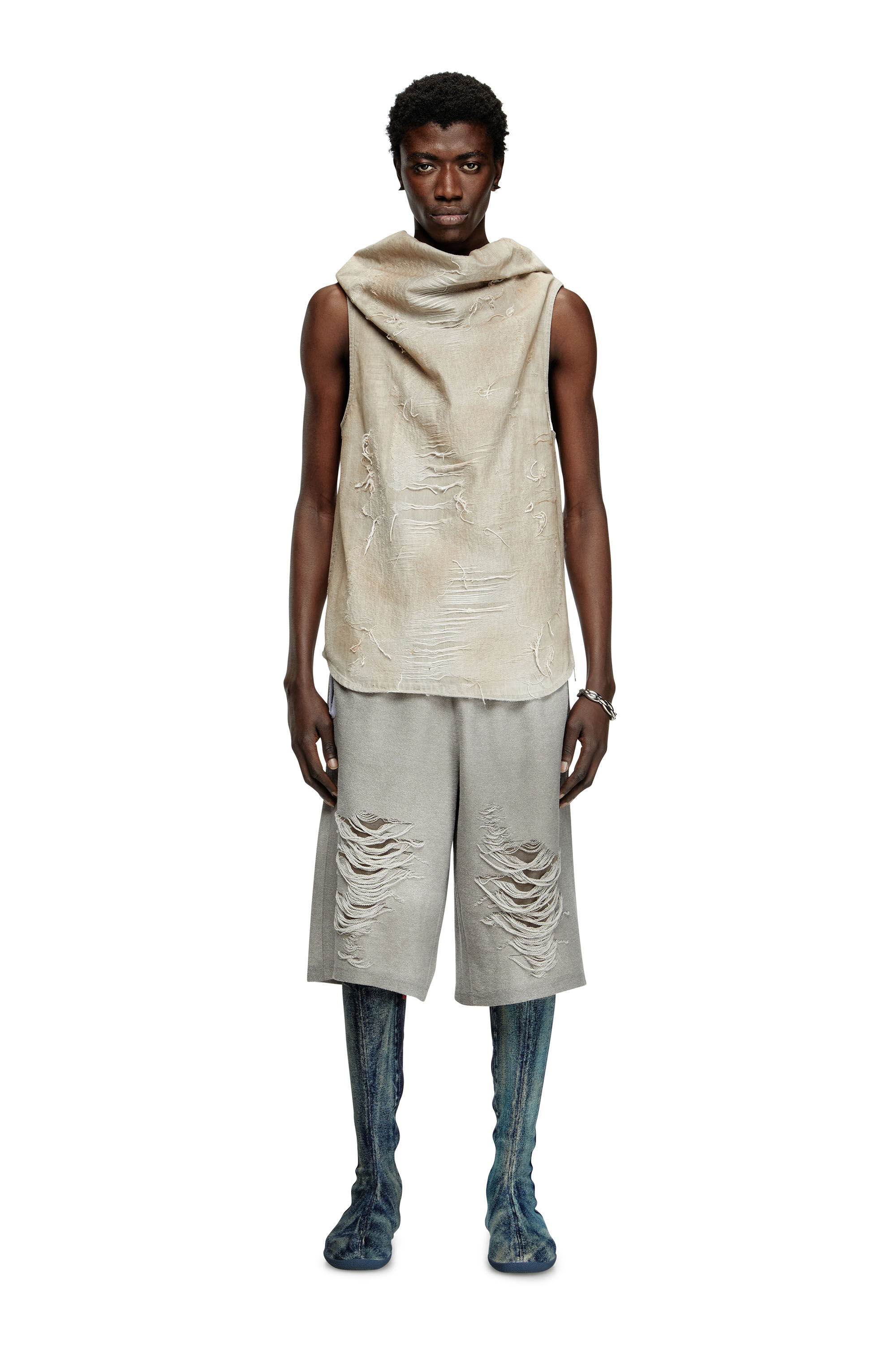 Diesel - D-TASTON-FSG, Herren Achselshirt aus mikro-vielgetragenem Jacquard-Denim in Hellgrau - 1