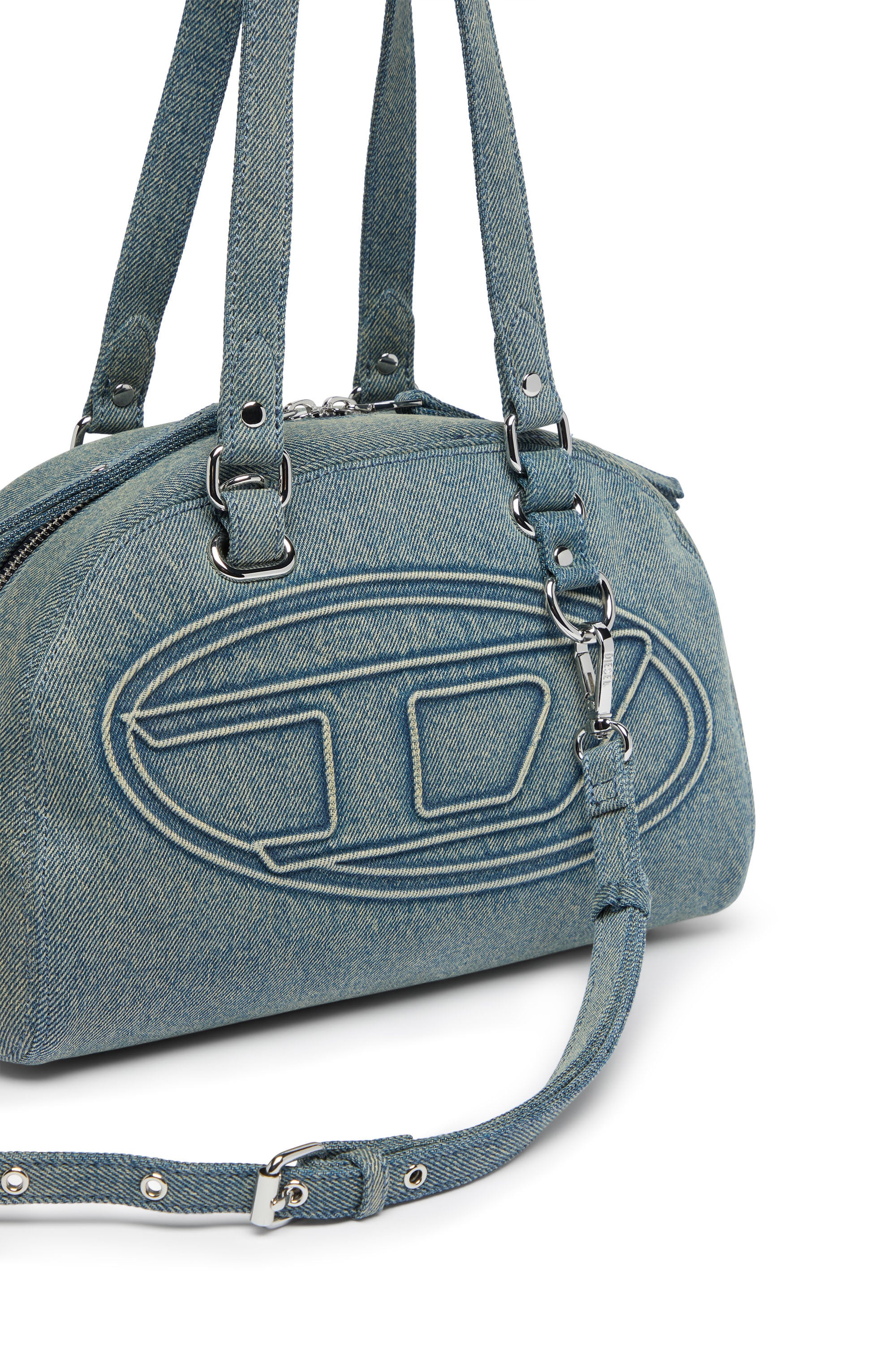 Diesel - 1DR DOME SOFT SHOULDER, Unisex 1DR Dome-Schultertasche aus Denim mit Oval D Logo in Hellblau - 6