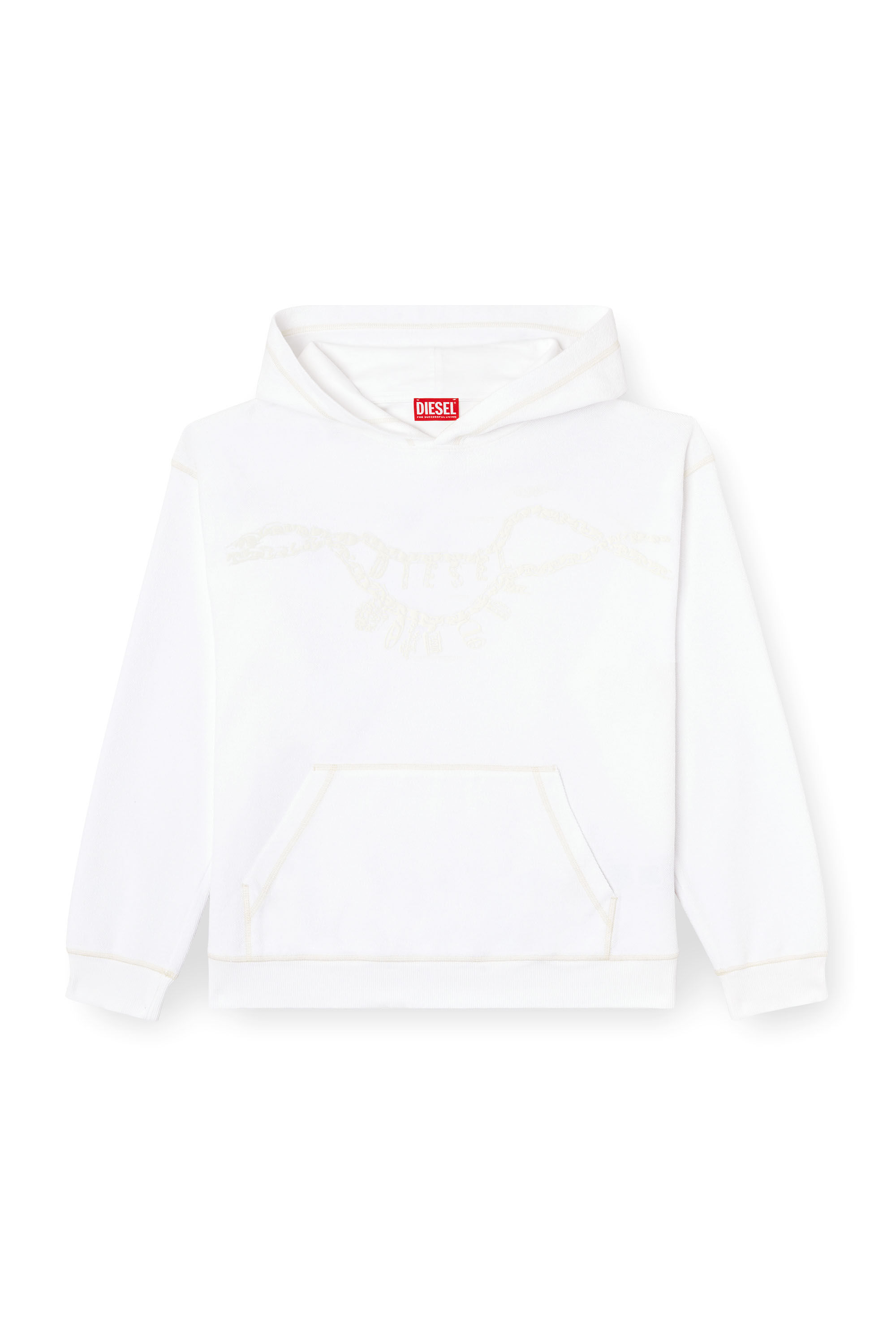 Diesel - S-BOXT-HOOD-HOSHI, Unisex Kapuzenpulli mit Anhänger-Halskette-Print in Weiß - 2