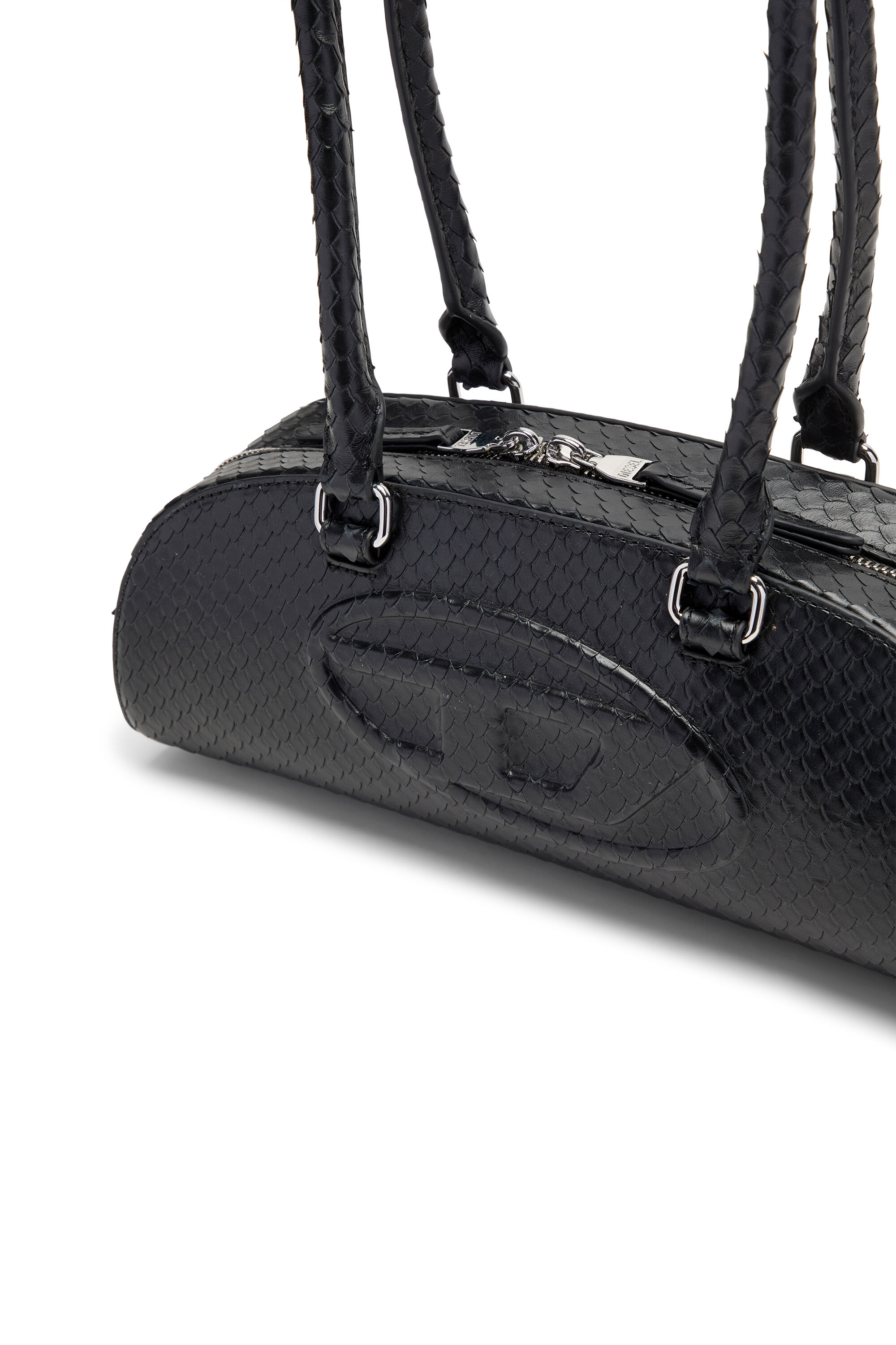 Diesel - 1DR DOME SHOULDER EW, Damen 1DR Dome-Langgezogene Bowlingtasche aus Leder in Schlangenoptik in Schwarz - 6