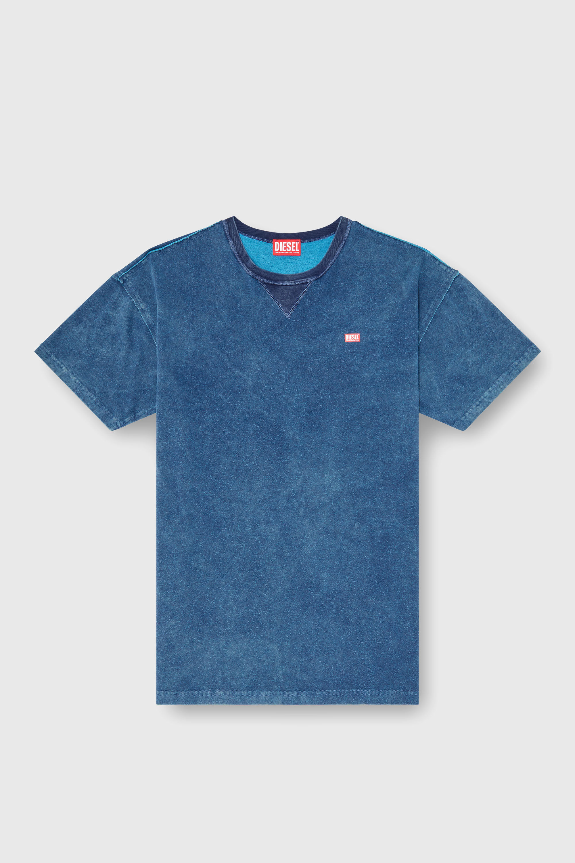Diesel - T-NORM-RAW, Herren Acid-wash T-Shirt mit ausgefransten Details in Blau - 2