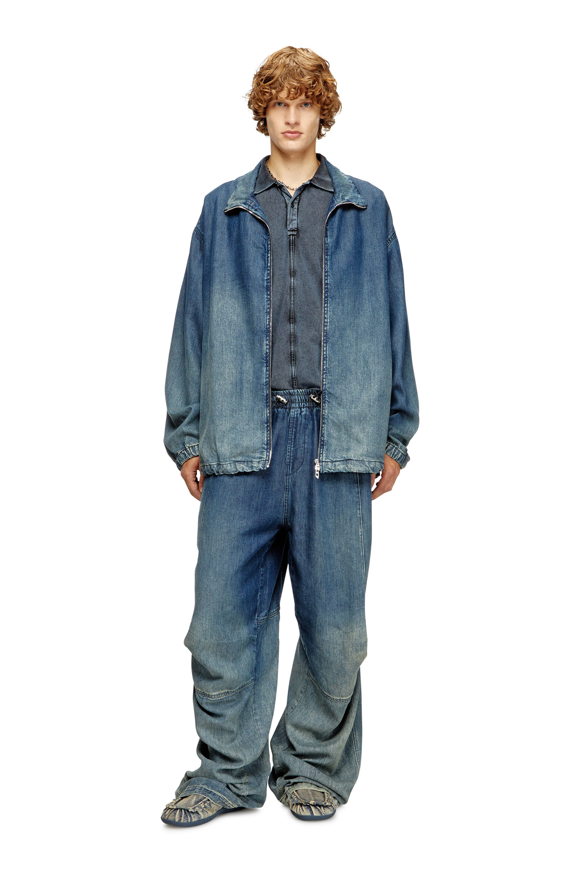 Diesel - D-KRAP-S6, Herren Jacke mit Reißverschluss aus fließendem Denim in Dunkelblau - 1