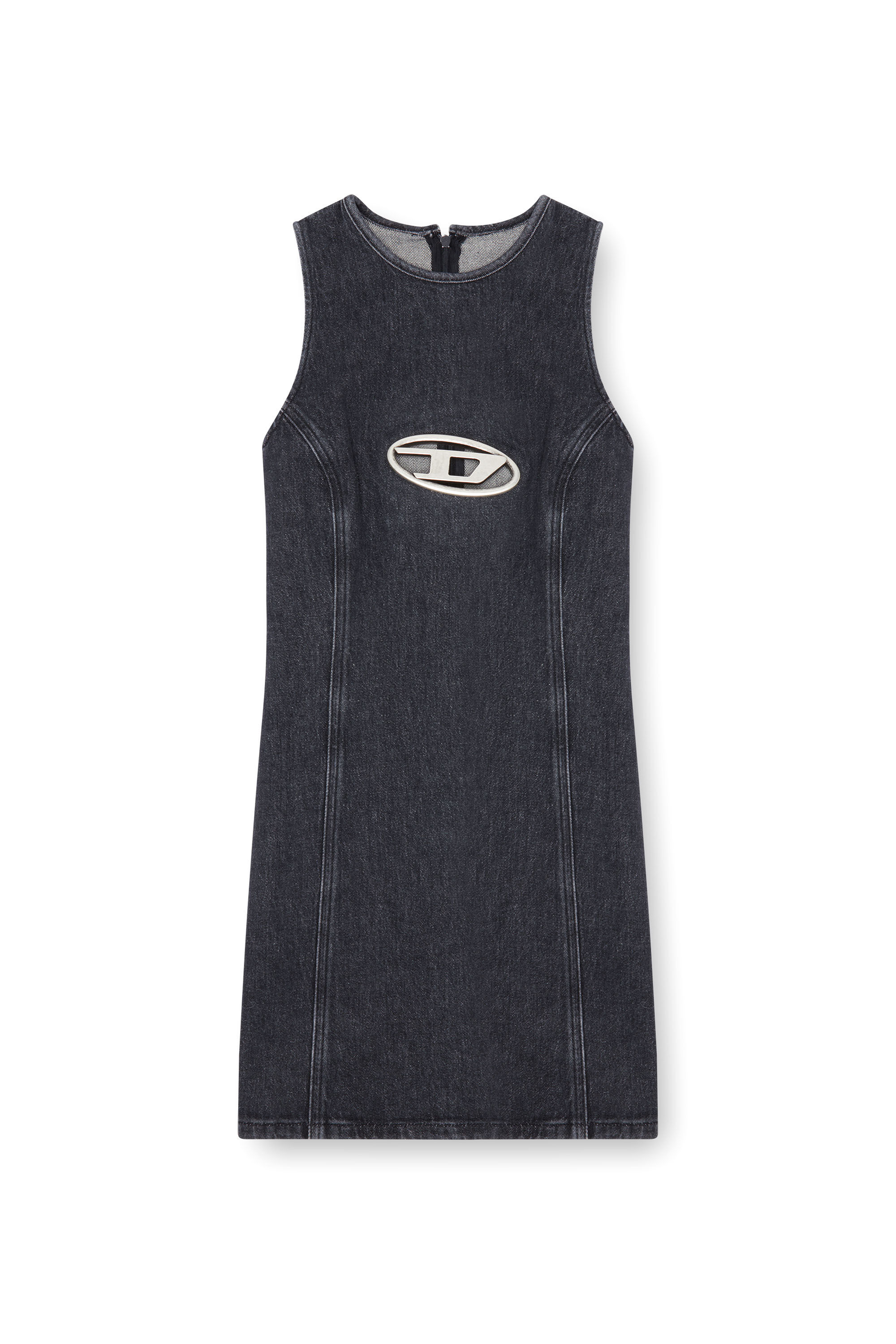 Diesel - DE-FERRIZ-FSD, Damen Minikleid aus Denim mit Oval D-Plakette in Schwarz - 2