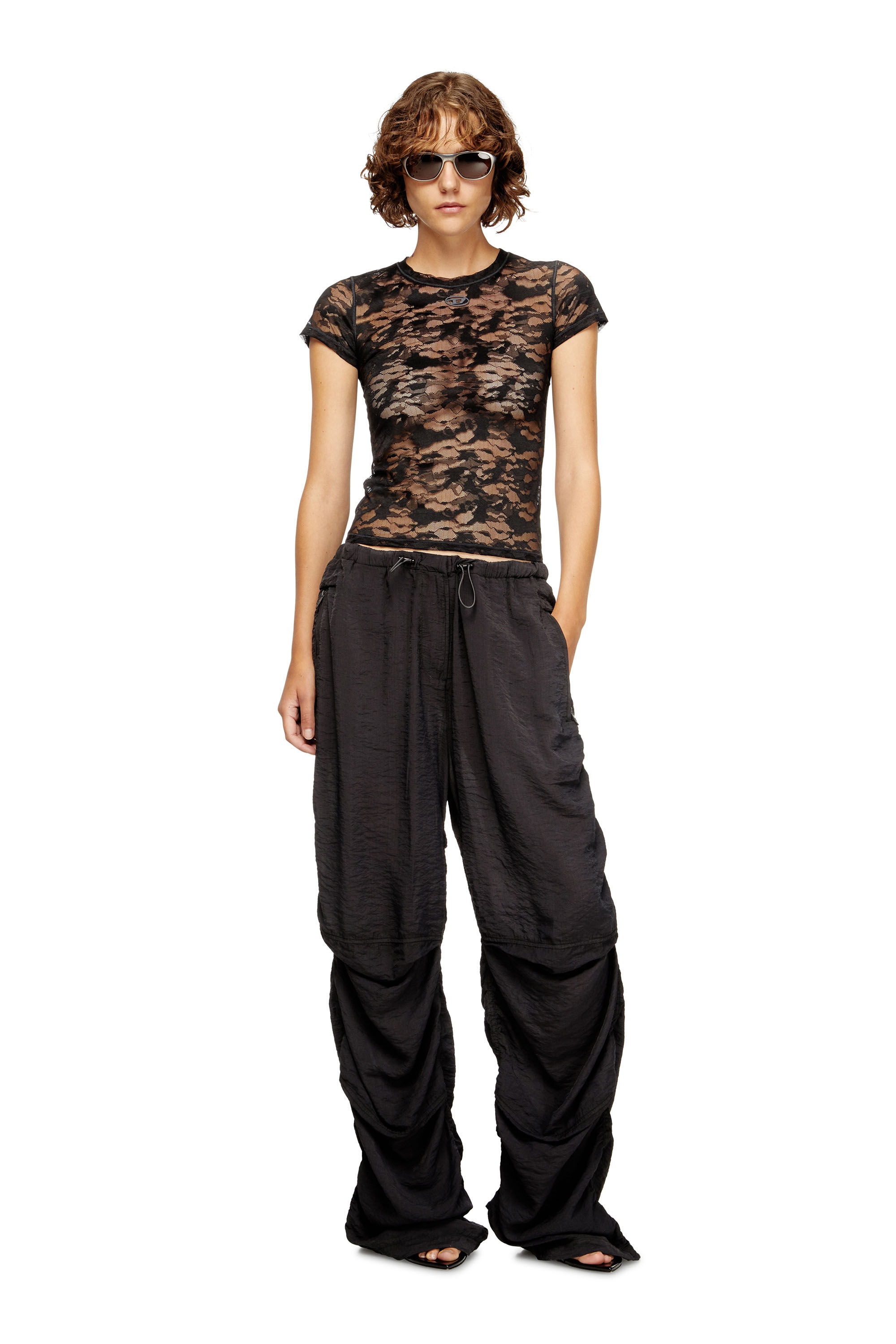 Diesel - KASIA-UTLT, Damen T-Shirt mit Camouflage-Spitze in Schwarz - 6