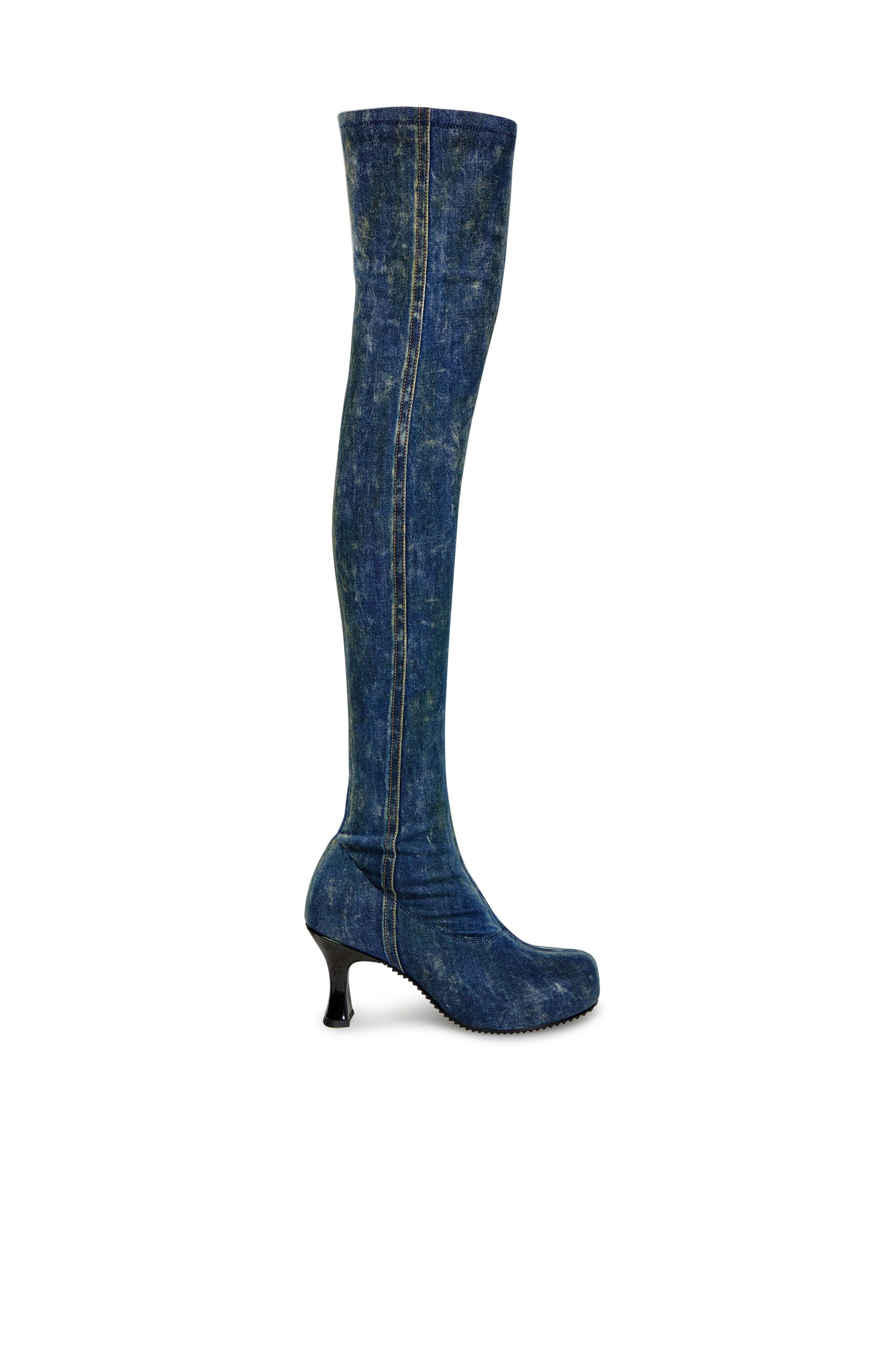 Damen D Woodstock Uberkniehohe Denim Stiefel Blau Diesel