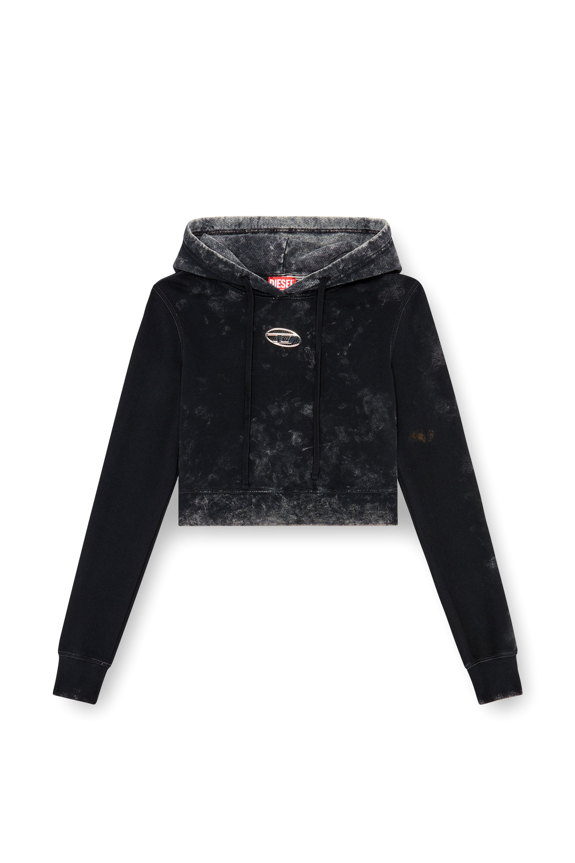 Diesel - F-SLIMMY-HOOD-P5, Damen Verblasster Cut-out-Hoodie mit Metall-Logo in Schwarz - 2