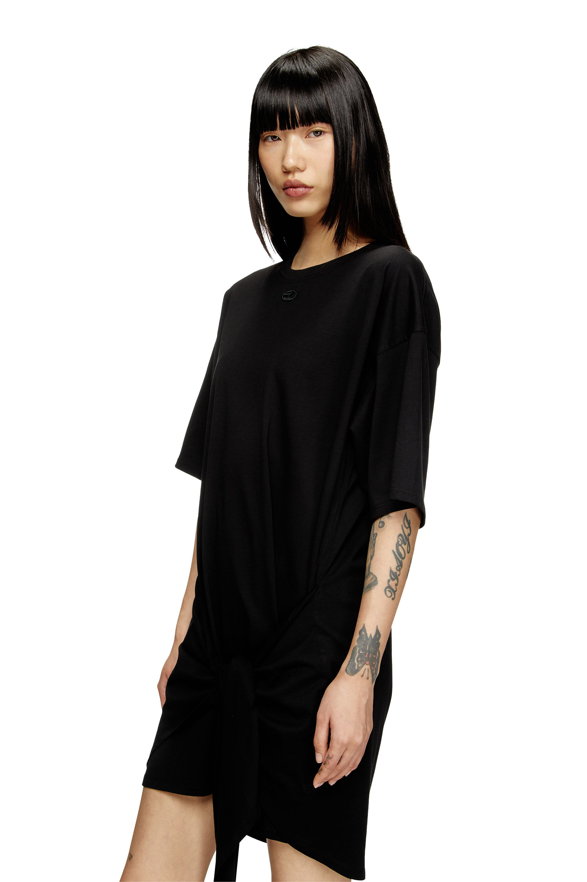Diesel - D-EIVOR, Damen T-Shirt-Kleid mit Bindeband auf der Vorderseite in Schwarz - 5