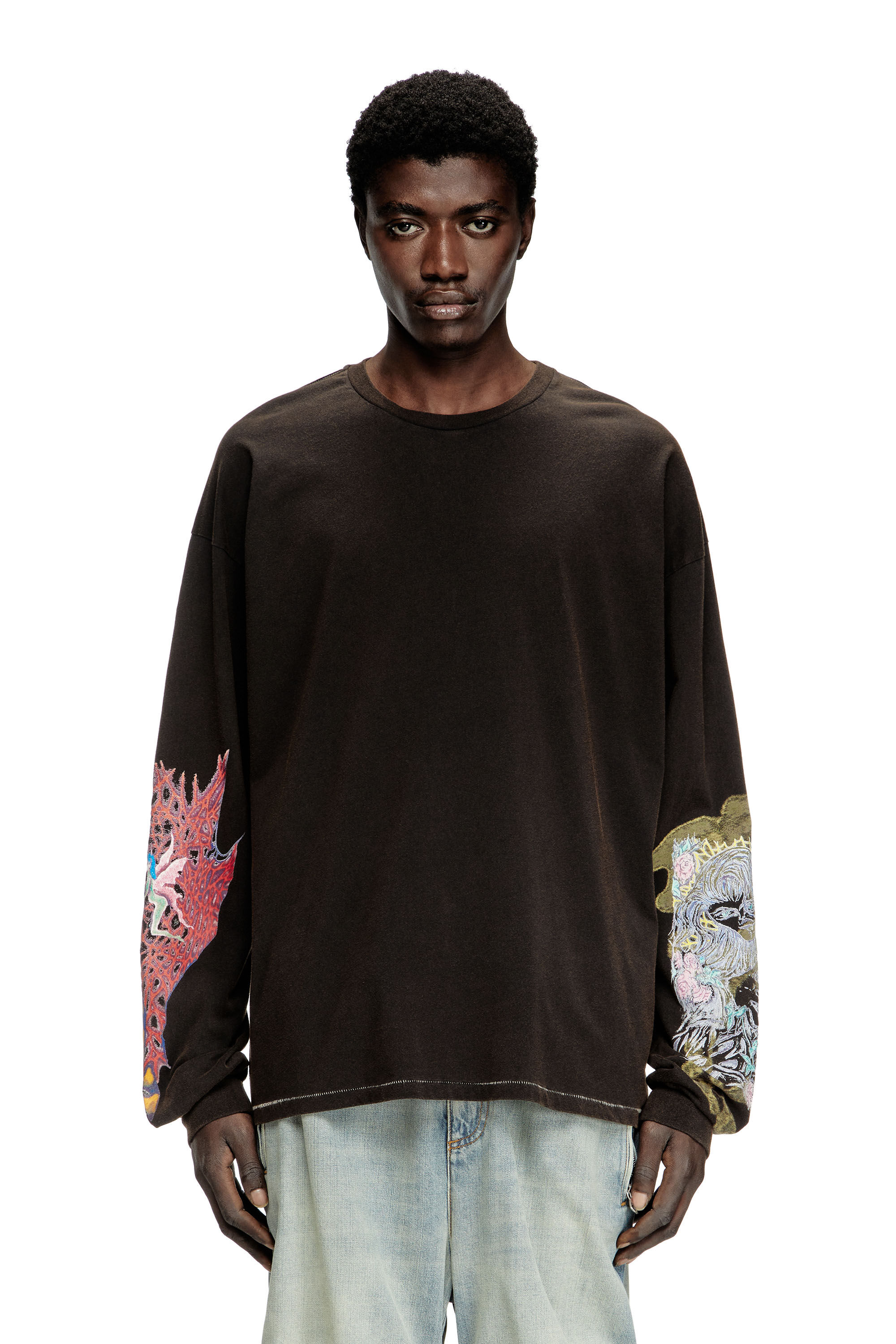 Diesel - T-BOXT-LS-R4, Herren Langarm-T-Shirt mit bedruckten Grafiken in Schwarz - 3