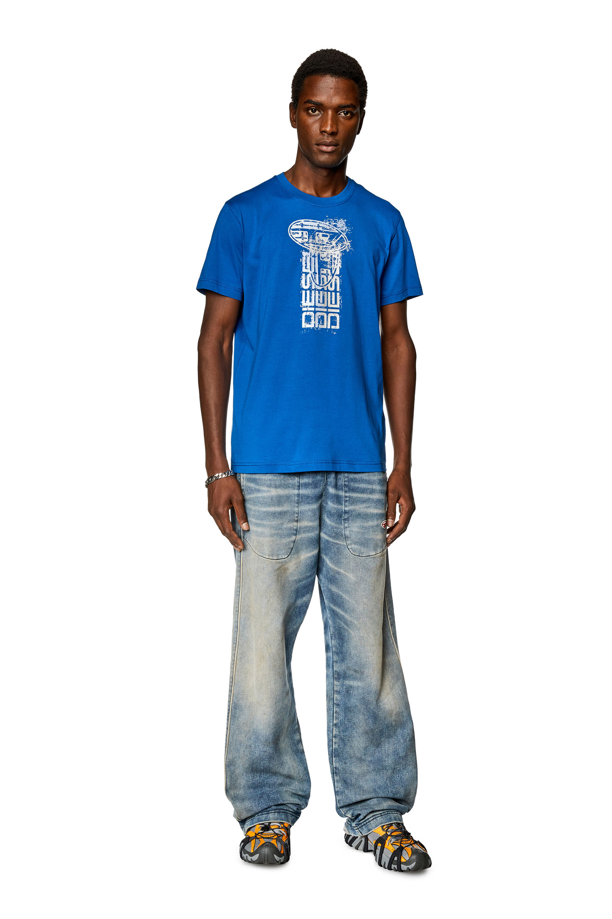 Diesel - T-DIEGOR-K68, Herren T-Shirt mit Metallic-Logos in Blau - 1