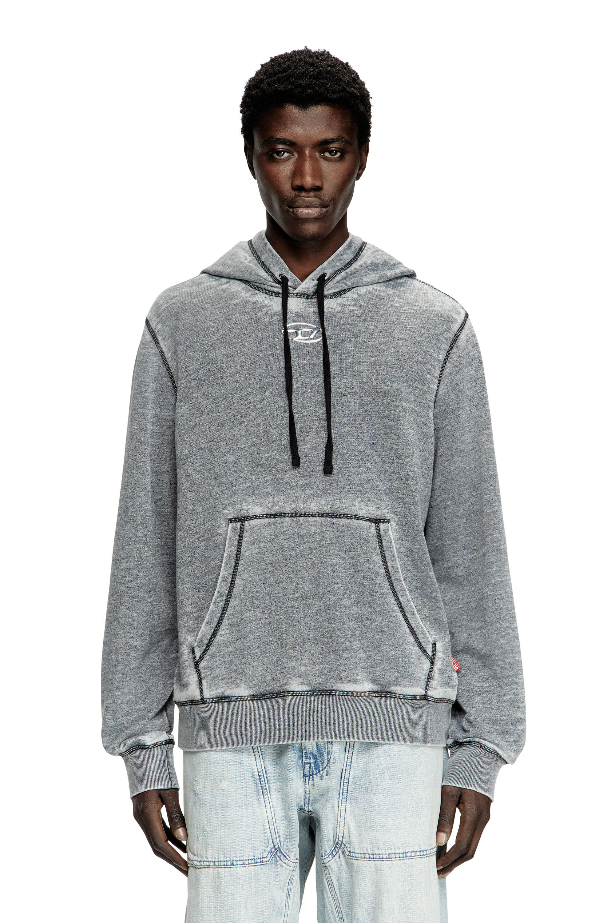 Diesel - S-GINN-HOOD-PAK, Herren Burnout-Hoodie mit Logo aus Metall in Grau - 3