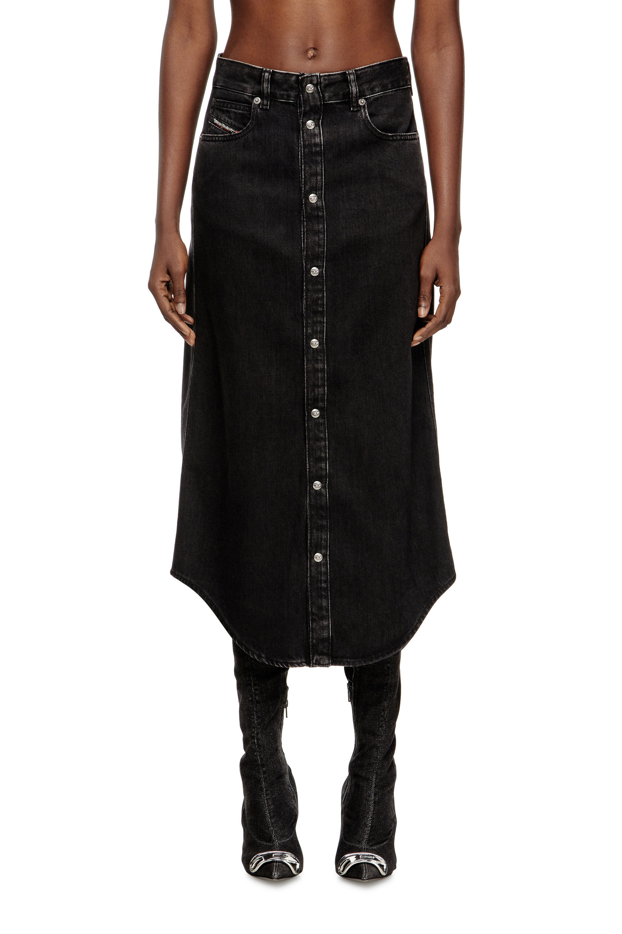 Diesel - DE-ARD-LONG, Damen Midirock aus Denim in Schwarz - 3