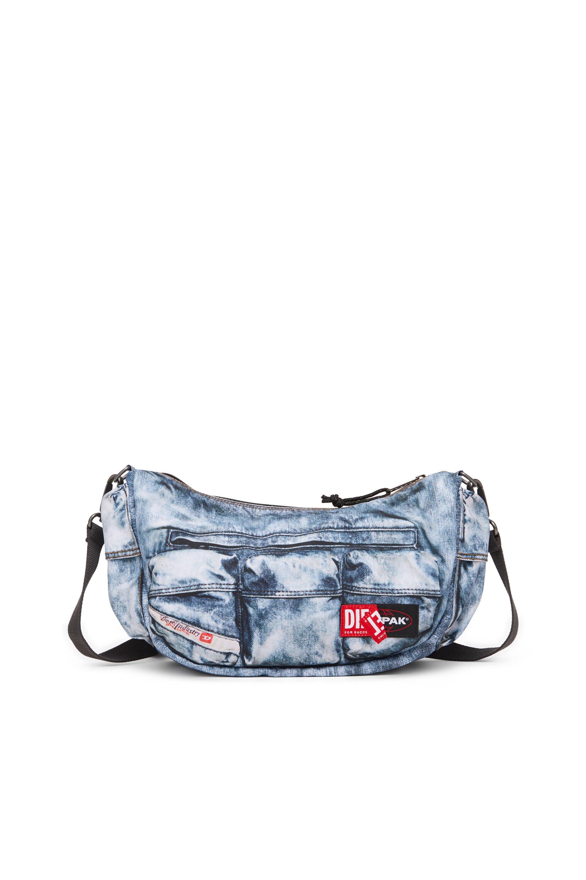 Diesel - DIESEL SHOULDER BAG, Unisex Multipocket-Tasche aus Trompe l'œil-Denim in Blau - 1