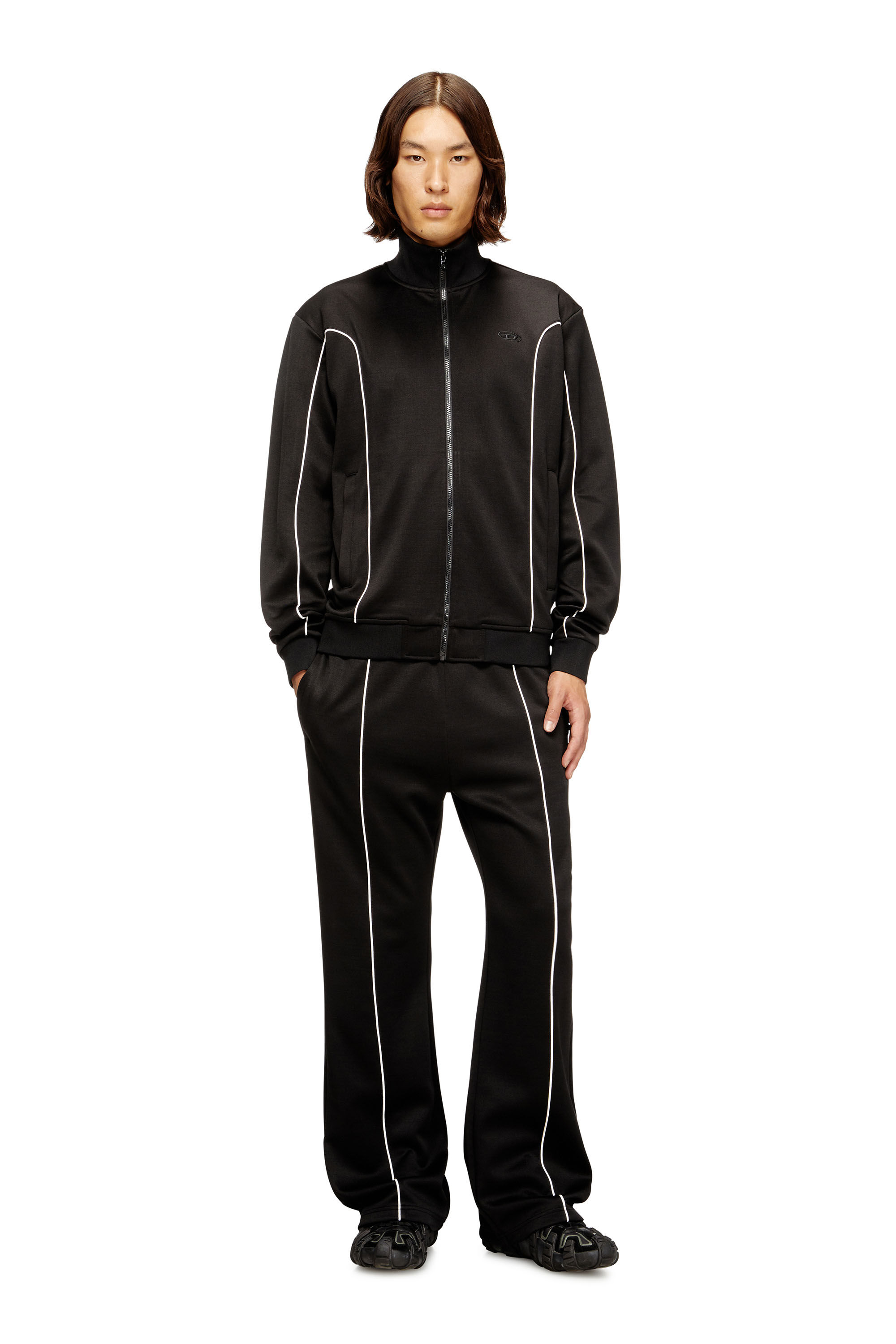 Diesel - S-LOCKING-DO, Herren Sweatjacke aus Sweatstoff mit kontrastierenden Paspeln in Schwarz - 1