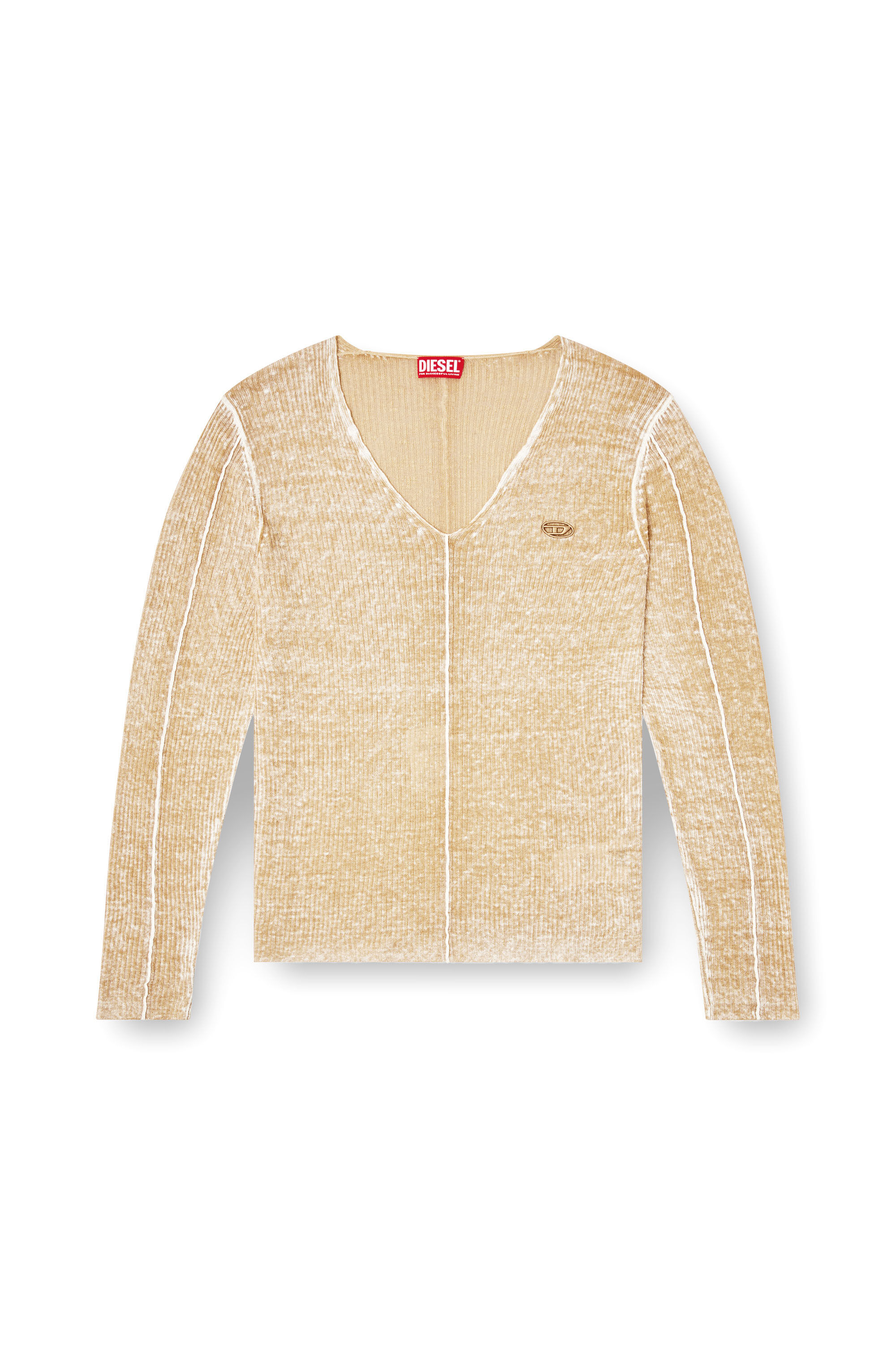 Diesel - K-ROBBEL, Herren Pullover mit Innen-Print und Kontrastdetail in Beige - 2