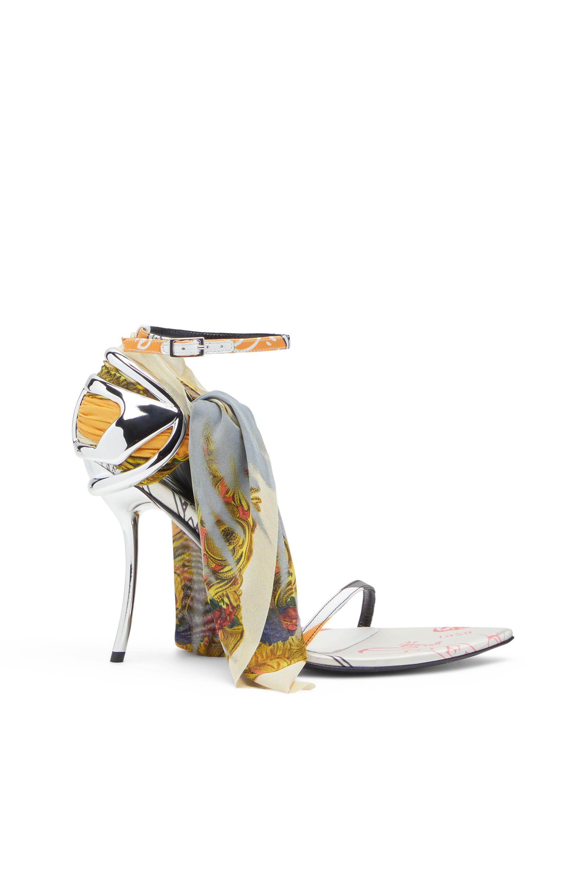 Diesel - D-TEN&HALF SDL BANDANA, Damen D-Ten&Half-Bandana-Stiletto-Sandalen aus Satin in Gelb/Grau - 1