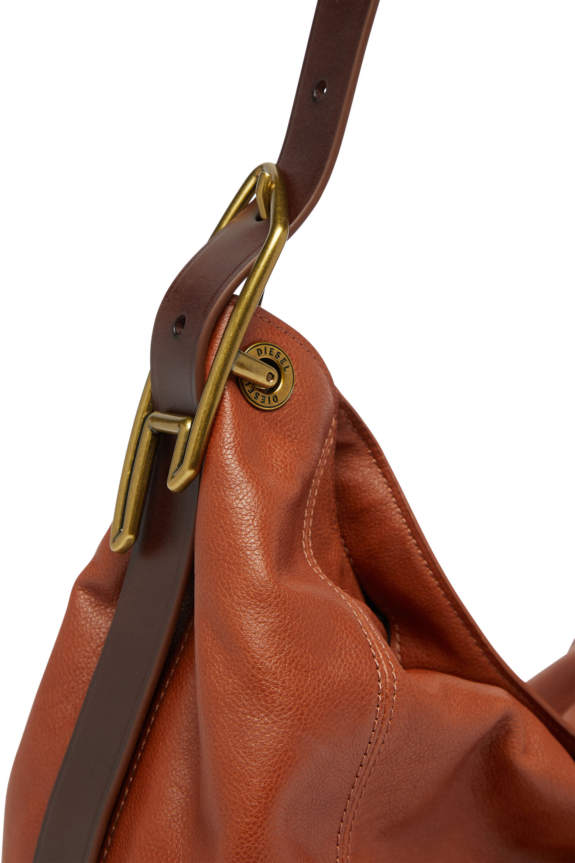 Diesel - D-LINE HOBO S, Damen D-Line-Schultertasche aus gl&auml;nzendem, geknittertem Leder in Braun - 6