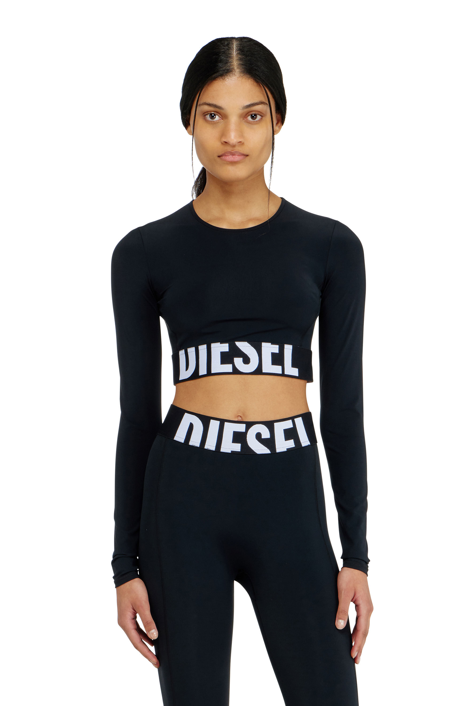 Diesel - MELISSA-D-POP, Damen Verk&uuml;rzte Oberteil aus Mikrofaser mit Cut-off-Logo in Schwarz - 3