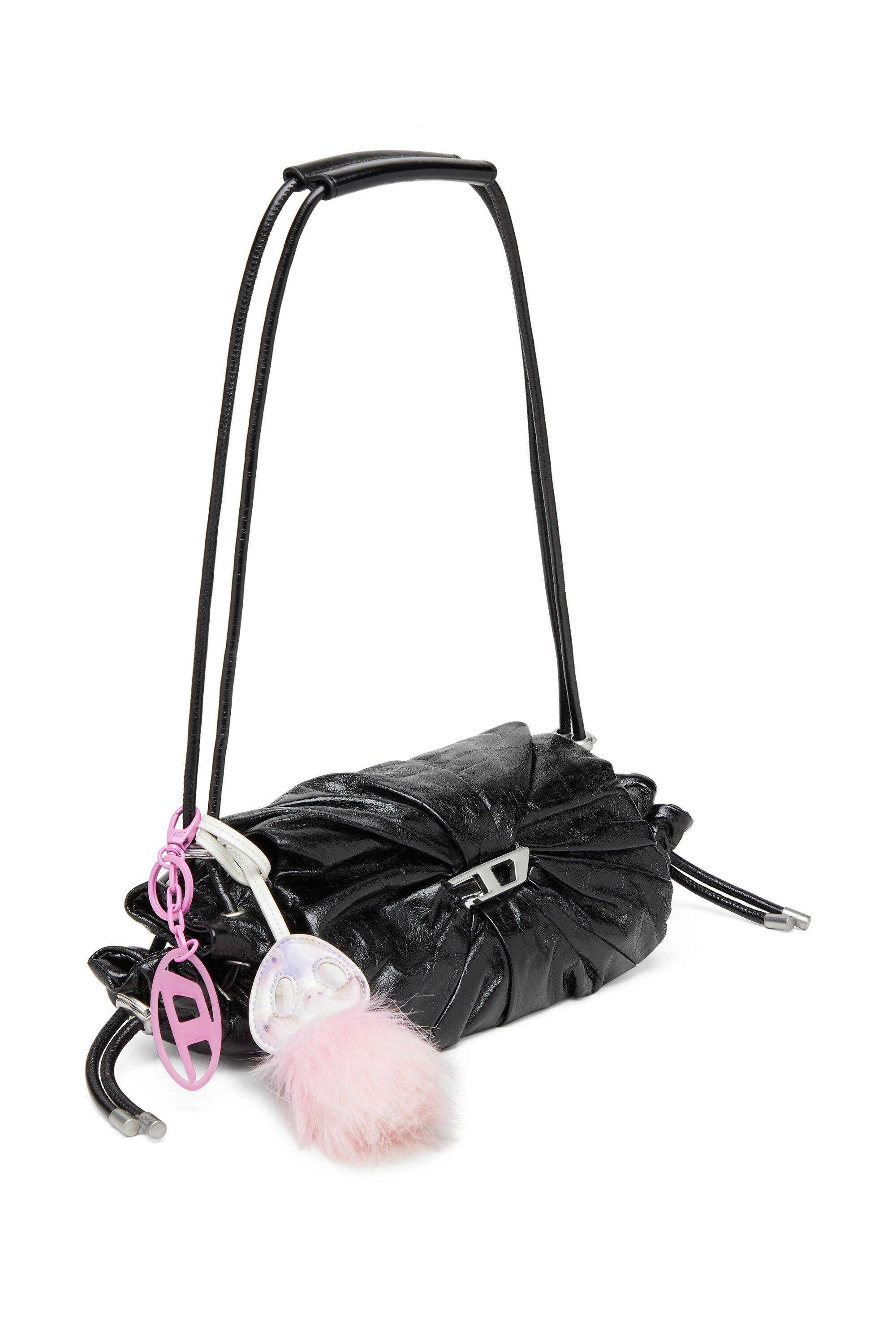 Diesel - SCRUNCH-D SHOULDER S, Damen Scrunch-D S-Schultertasche aus Knitter-Leder in Schwarz - 6